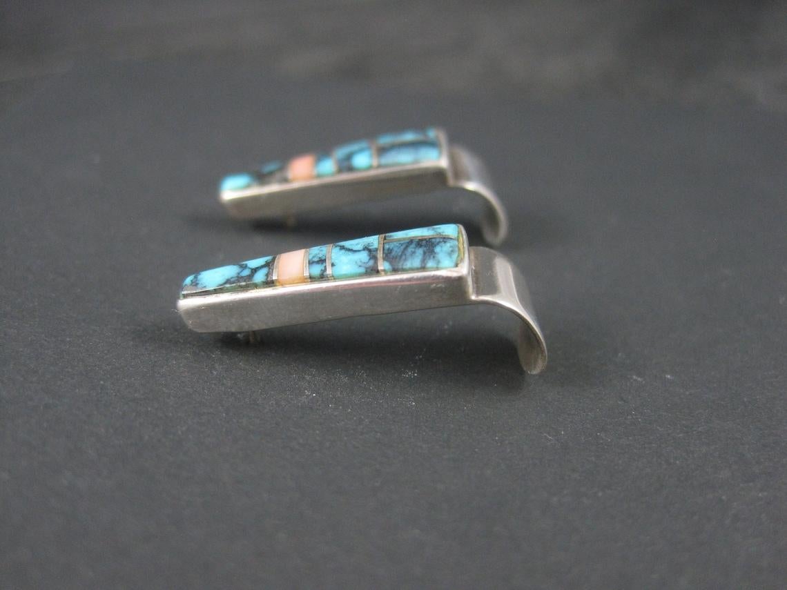 Zuni Turquoise Inlay Earrings Sterling For Sale 4