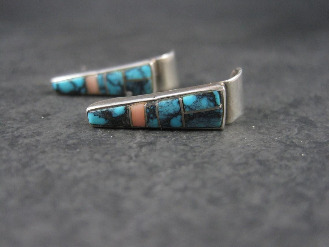 Women's Zuni Turquoise Inlay Earrings Sterling For Sale