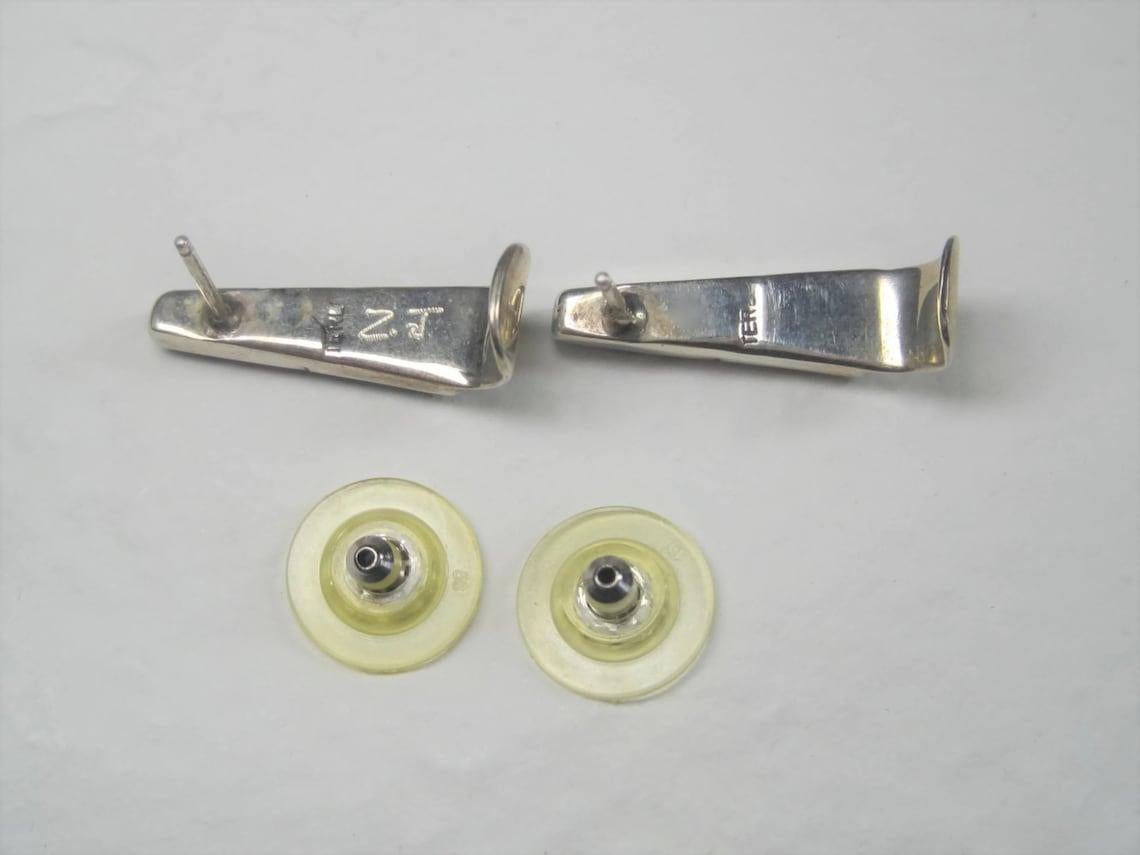 Zuni Turquoise Inlay Earrings Sterling For Sale 3