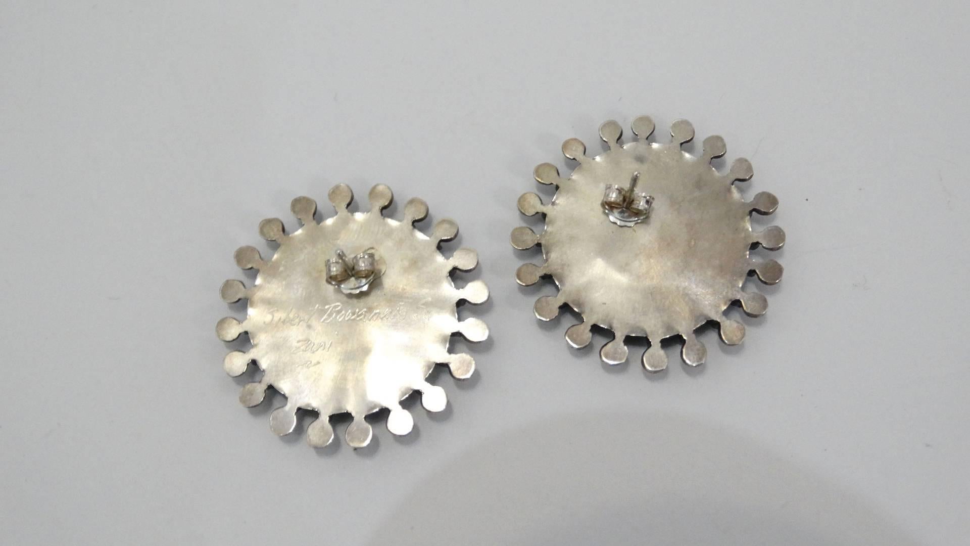Zuni Turquoise Needle Point Squash Blossom Earrings In Excellent Condition In Scottsdale, AZ