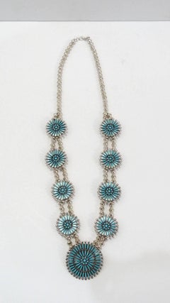 Zuni Turquoise Needle Point Squash Blossom Necklace