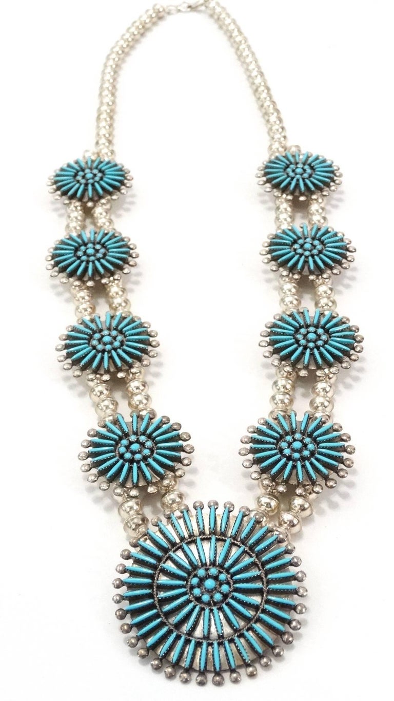 Zuni Turquoise Needle Point Squash Blossom Necklace at 1stDibs zuni