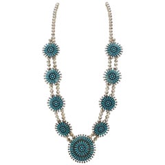 Zuni Turquoise Needle Point Squash Blossom Necklace