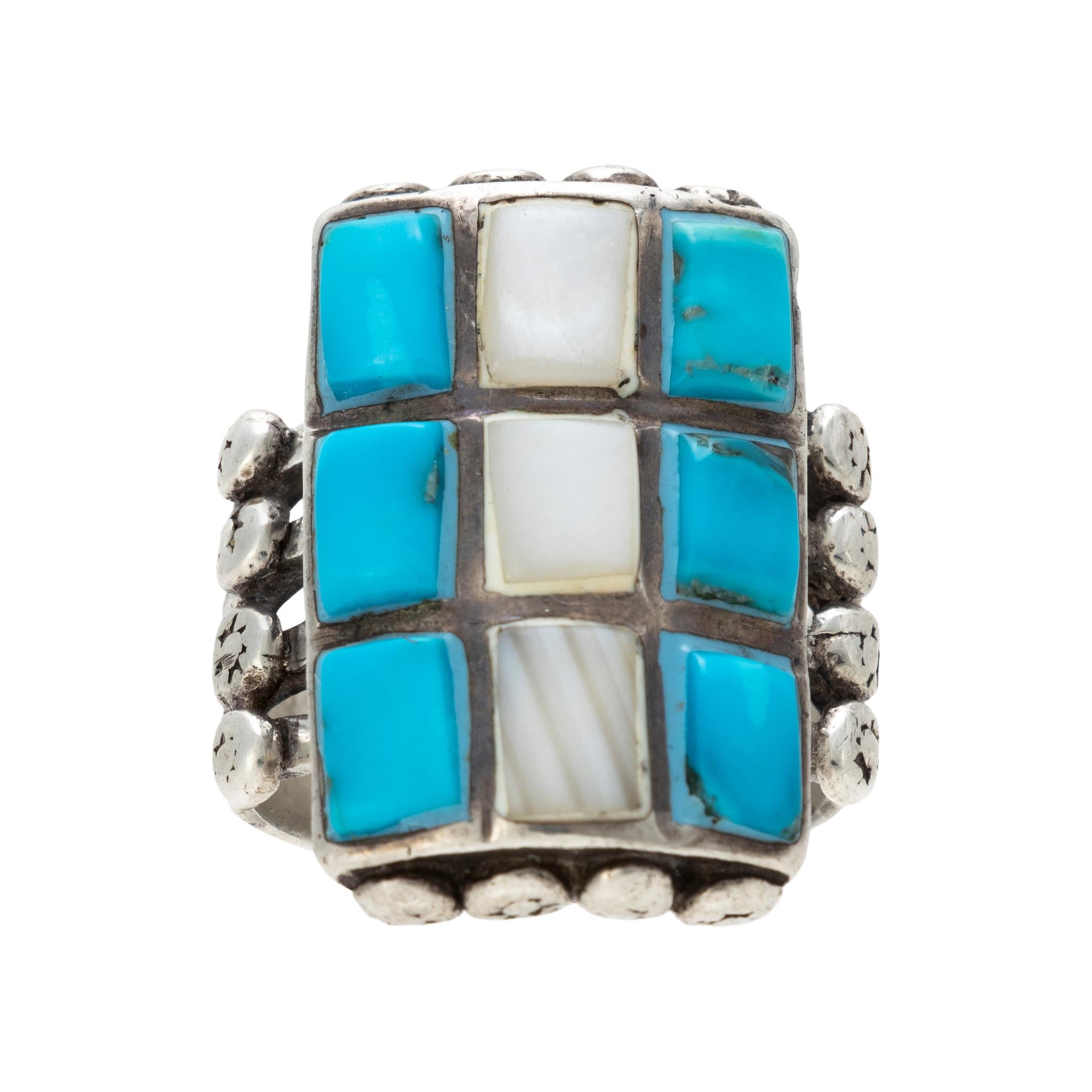 Square Cut Zuni Turquoise Ring For Sale