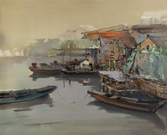 Zuowei Liao Impresionista Óleo original sobre lienzo "Mercado flotante"