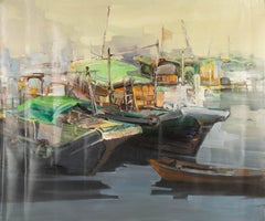 Zuowei Liao Paisaje acuático Óleo original sobre lienzo "Barco I"