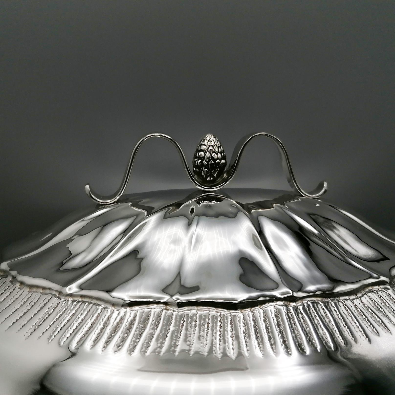 Baroque Italian solid silver 800's tureen in baroque style For Sale