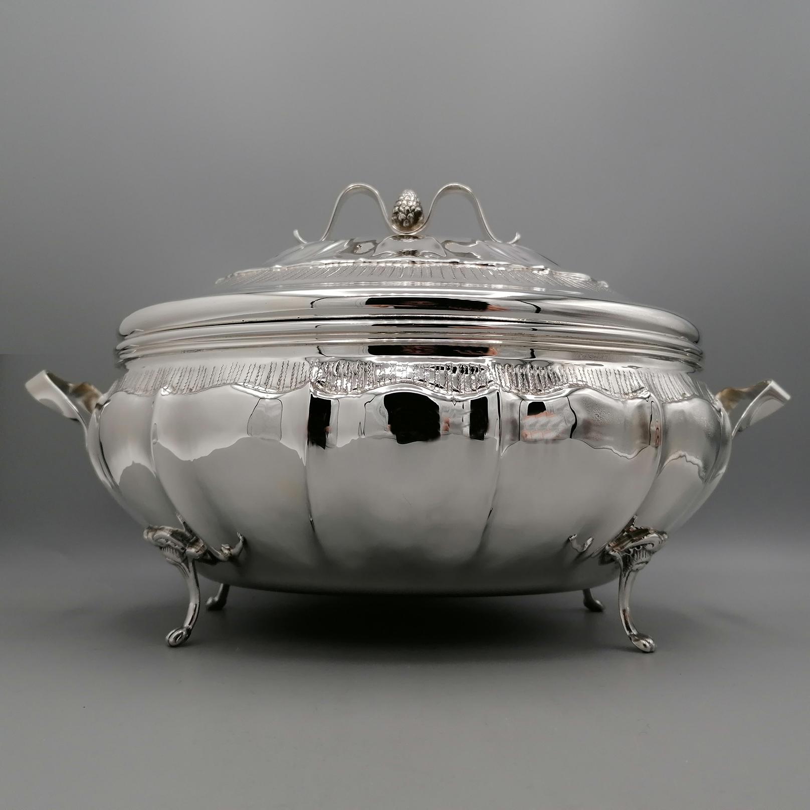 Contemporary Italian solid silver 800's tureen in baroque style For Sale