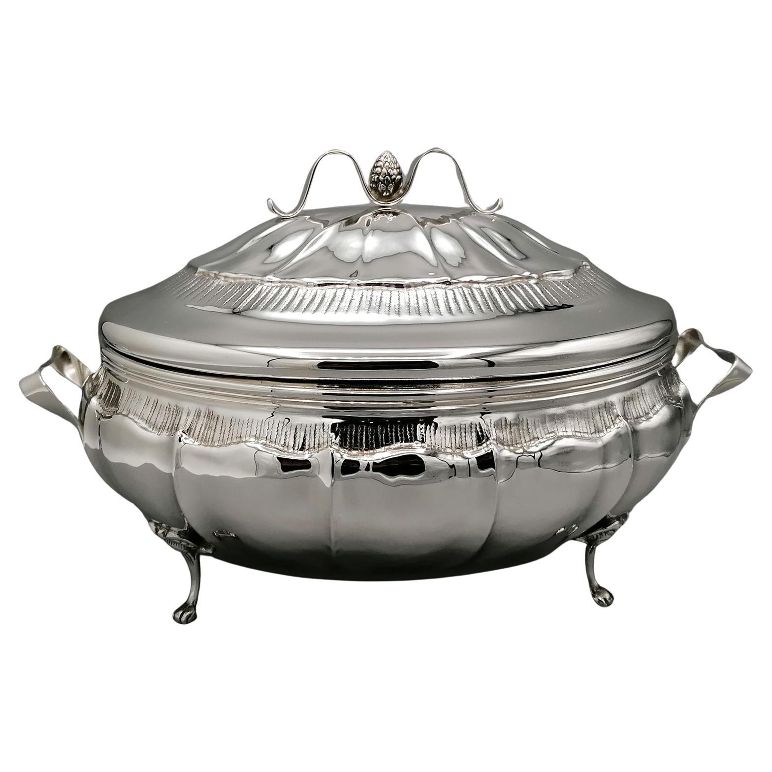 Italian solid silver 800's tureen in baroque style For Sale