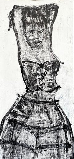 Before the Shower – Black and White Abstract Female Torso in Corset by Zura