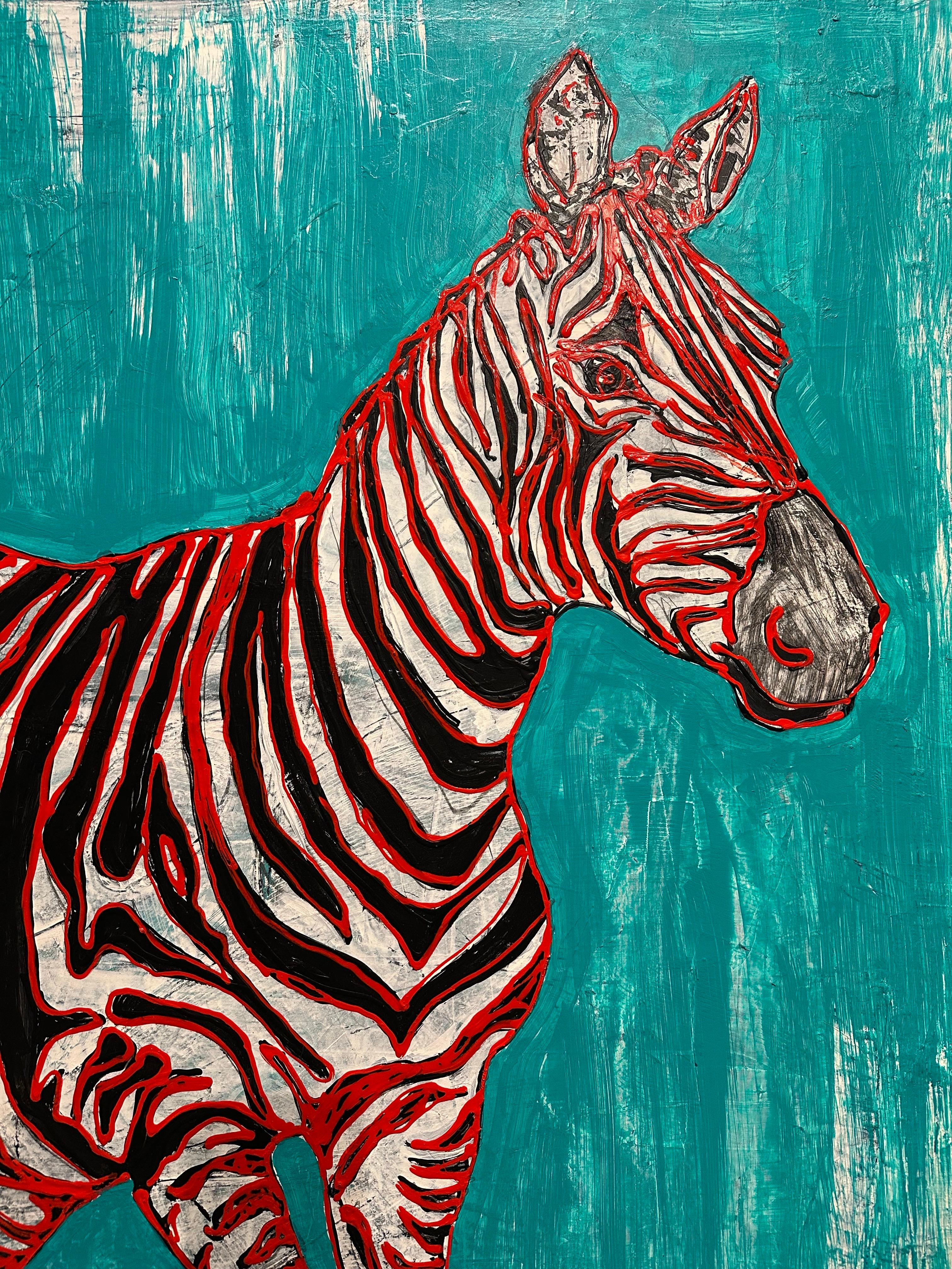 Zebra in Motion, Turquoise Energy by Zura en vente 1