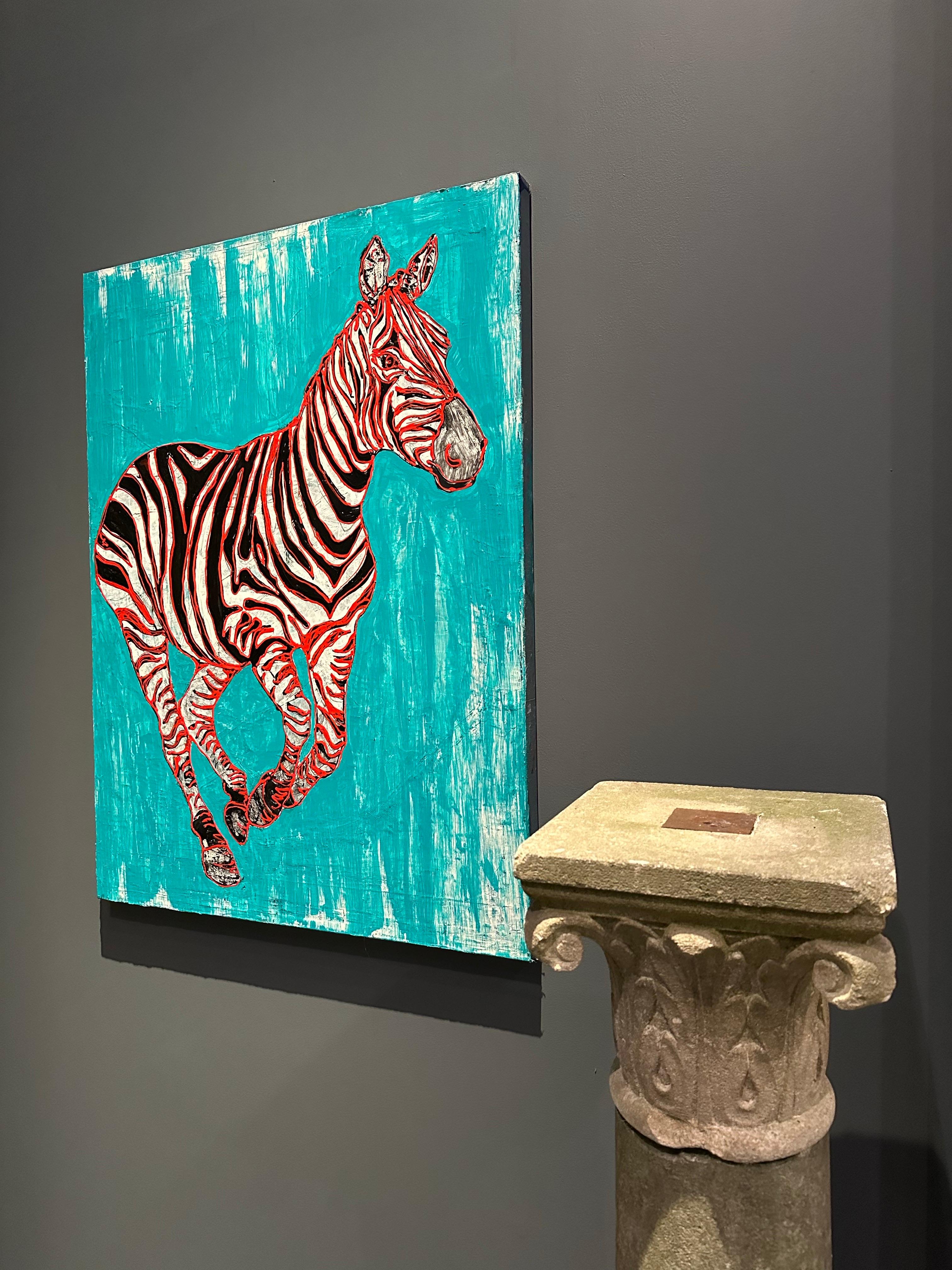Zebra in Motion, Turquoise Energy by Zura en vente 3