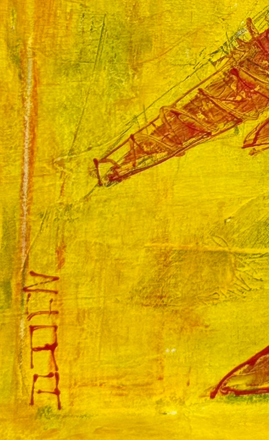 Zura 'Power of the Red' - Œuvre d'art Vibrant Red Bull sur fond jaune audacieux en vente 2