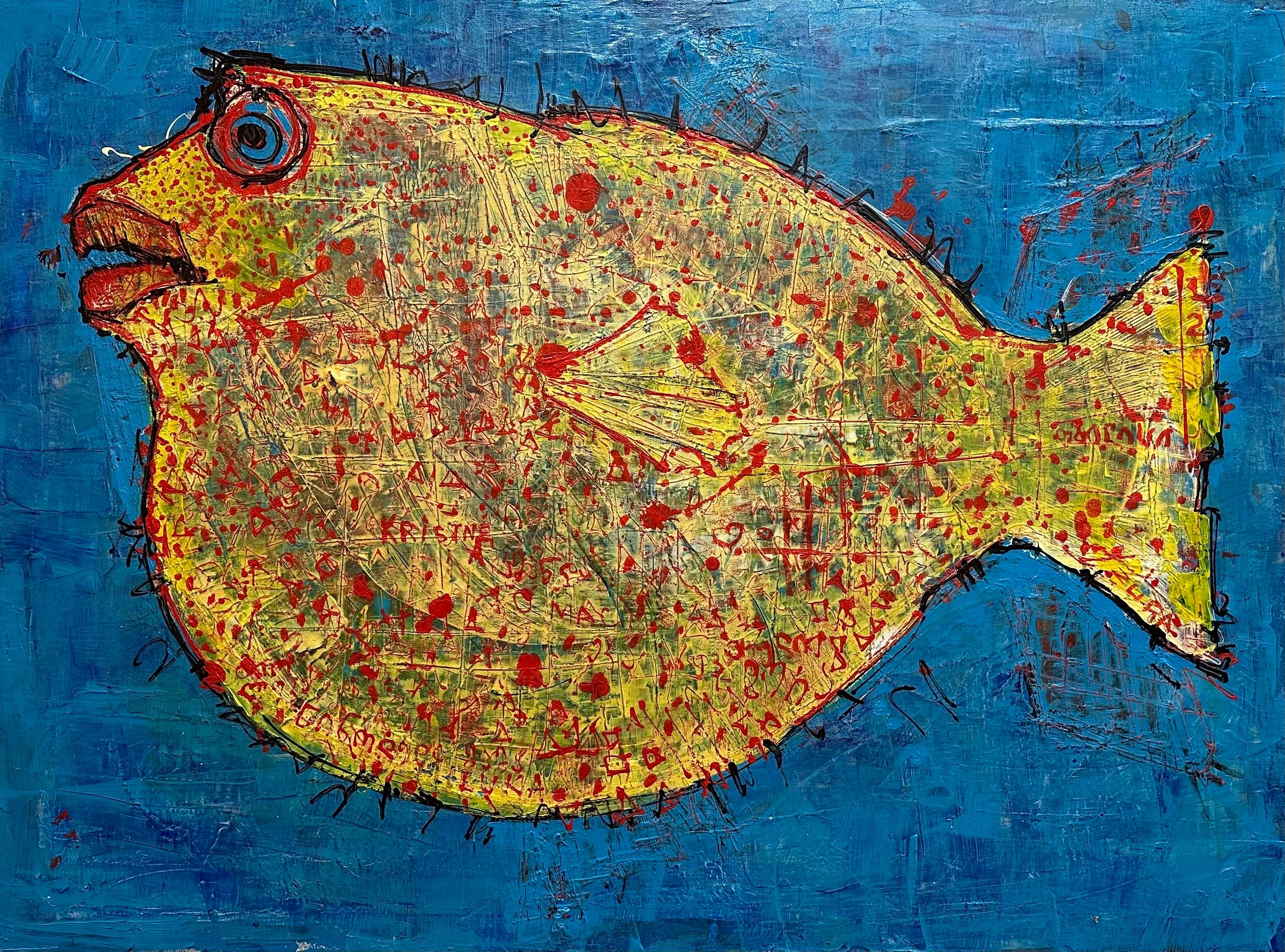 Zura: ‘Puff Fish’ – Original Contemporary Canvas, Signed Modern Artwork