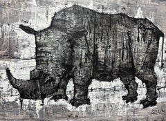 Zura: ‘Rhino’ Original Contemporary Painting – Expressionist Animal Portrait