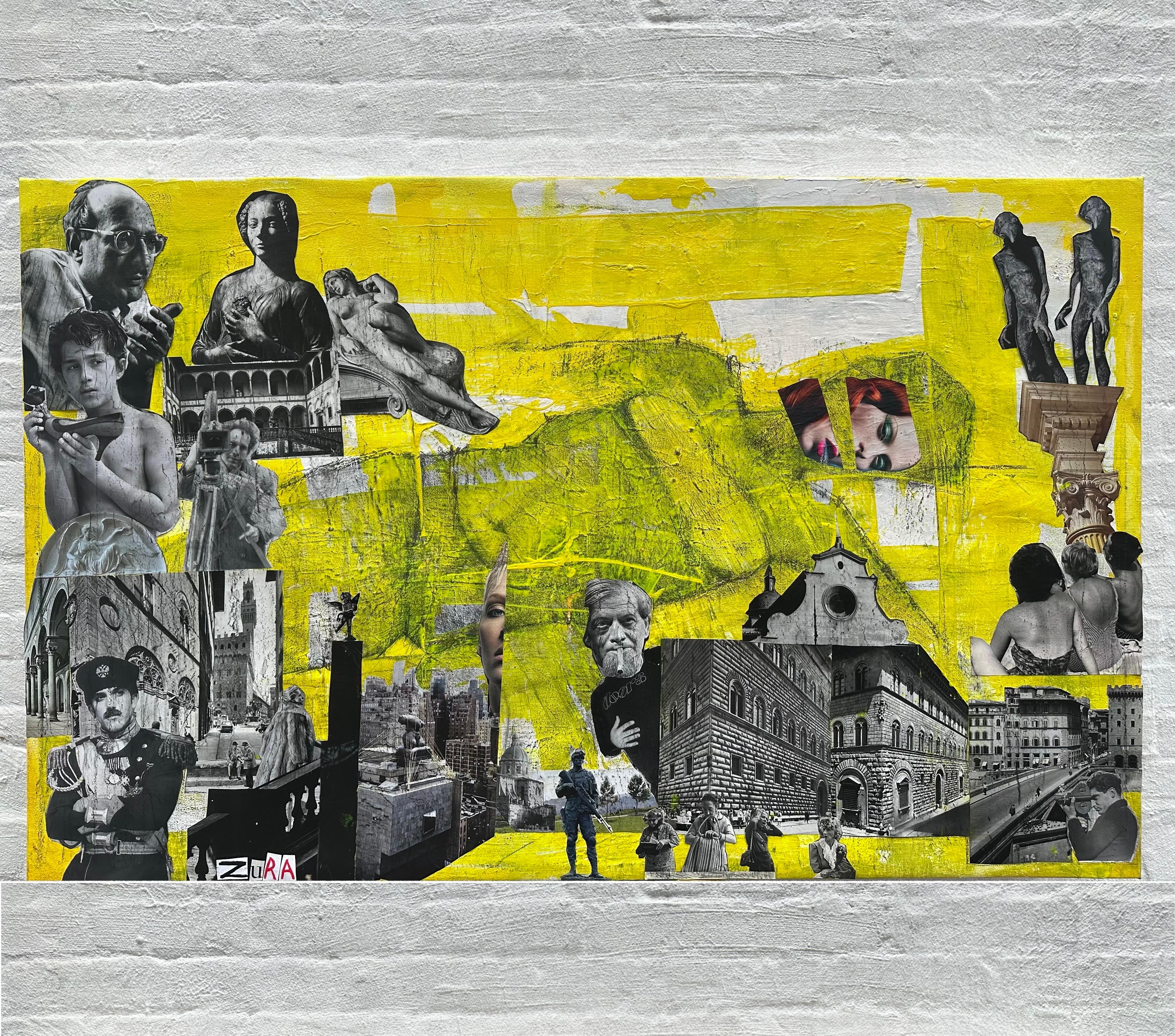 Zura – Traveling Florence, 2025, Mixed Media Collage on Canvas For Sale 1