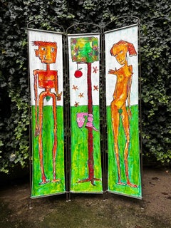 Adamo ed Eva di Zura – Divisorio da parete a trittico in tecnica mista, 2012