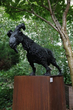 Monumental Life-Size Ram Sculpture, Black Mixed Media, by Zura (Outdoor/Indoor)