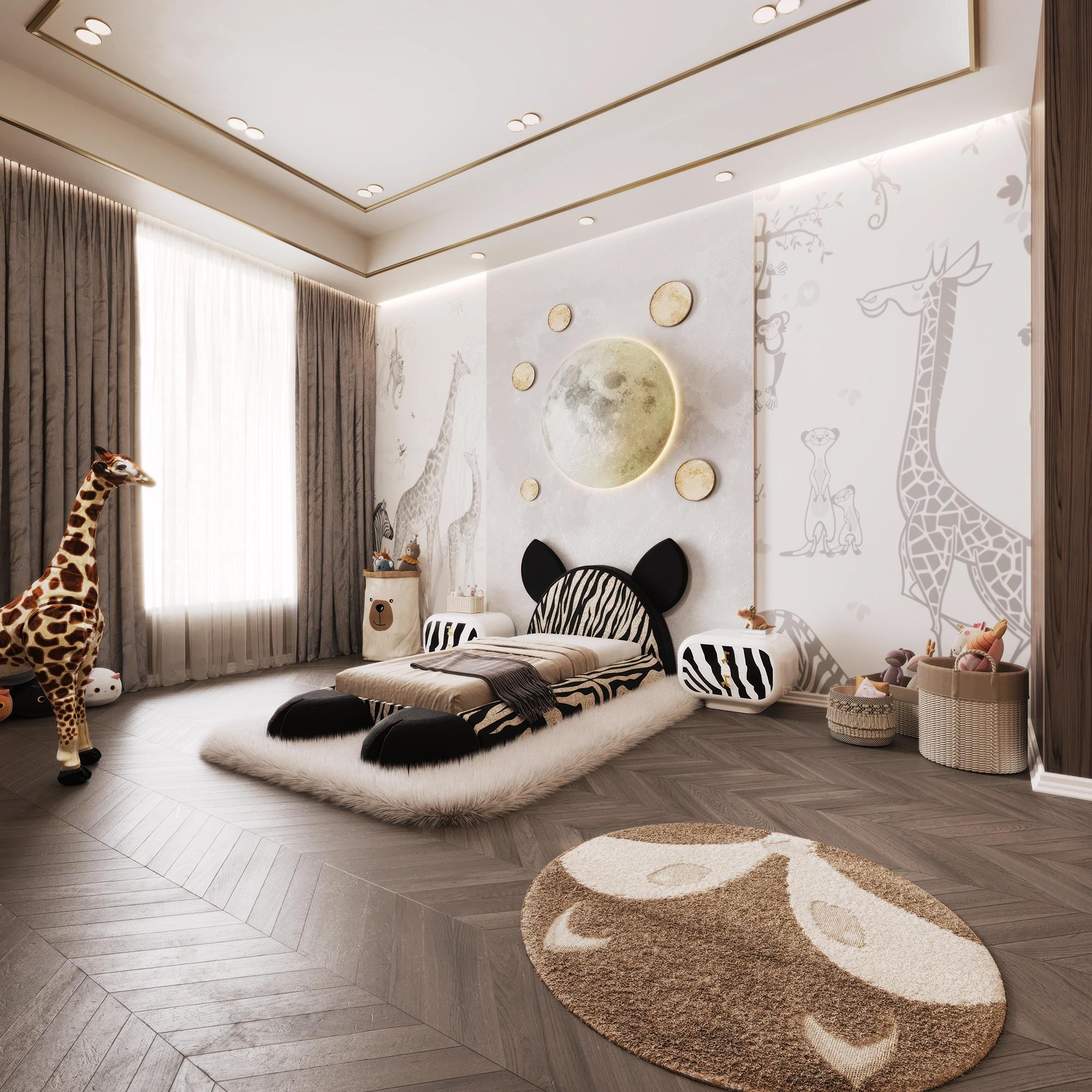 Fait main Lit Zuri - Lit de luxe pour enfants inspiré du zèbre, entièrement recouvert de velours en vente