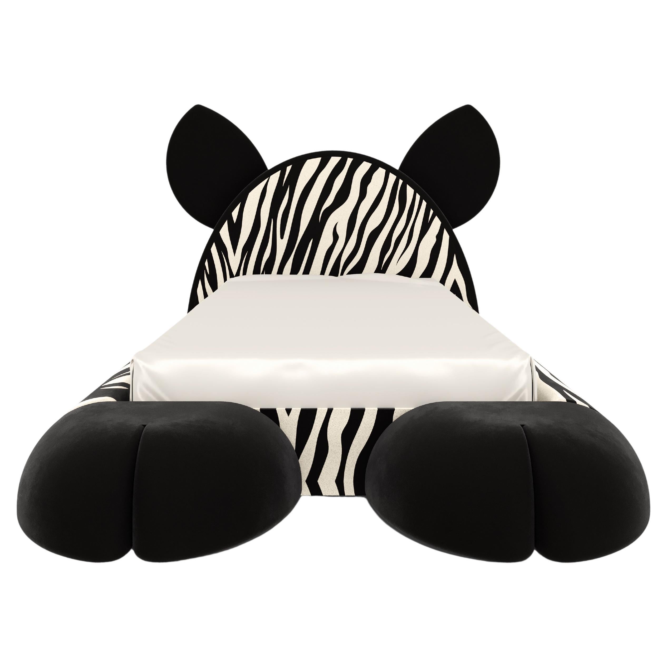 Letto Zuri - Letto di lusso per bambini ispirato alla zebra e completamente rivestito in velluto