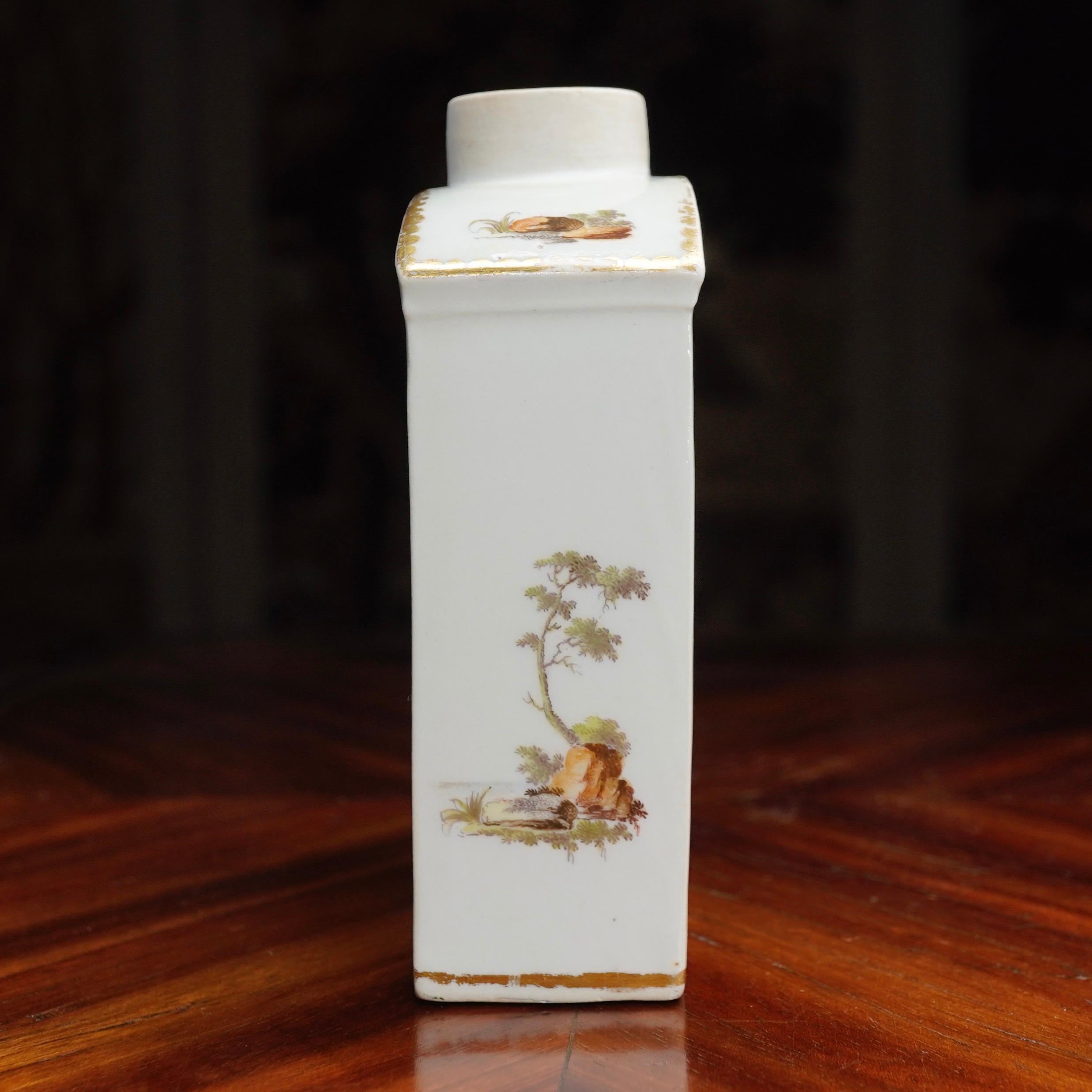 Rococo Zurich Swiss Porcelain Tea Canister, Finely Painted Landscapes, circa 1775 For Sale