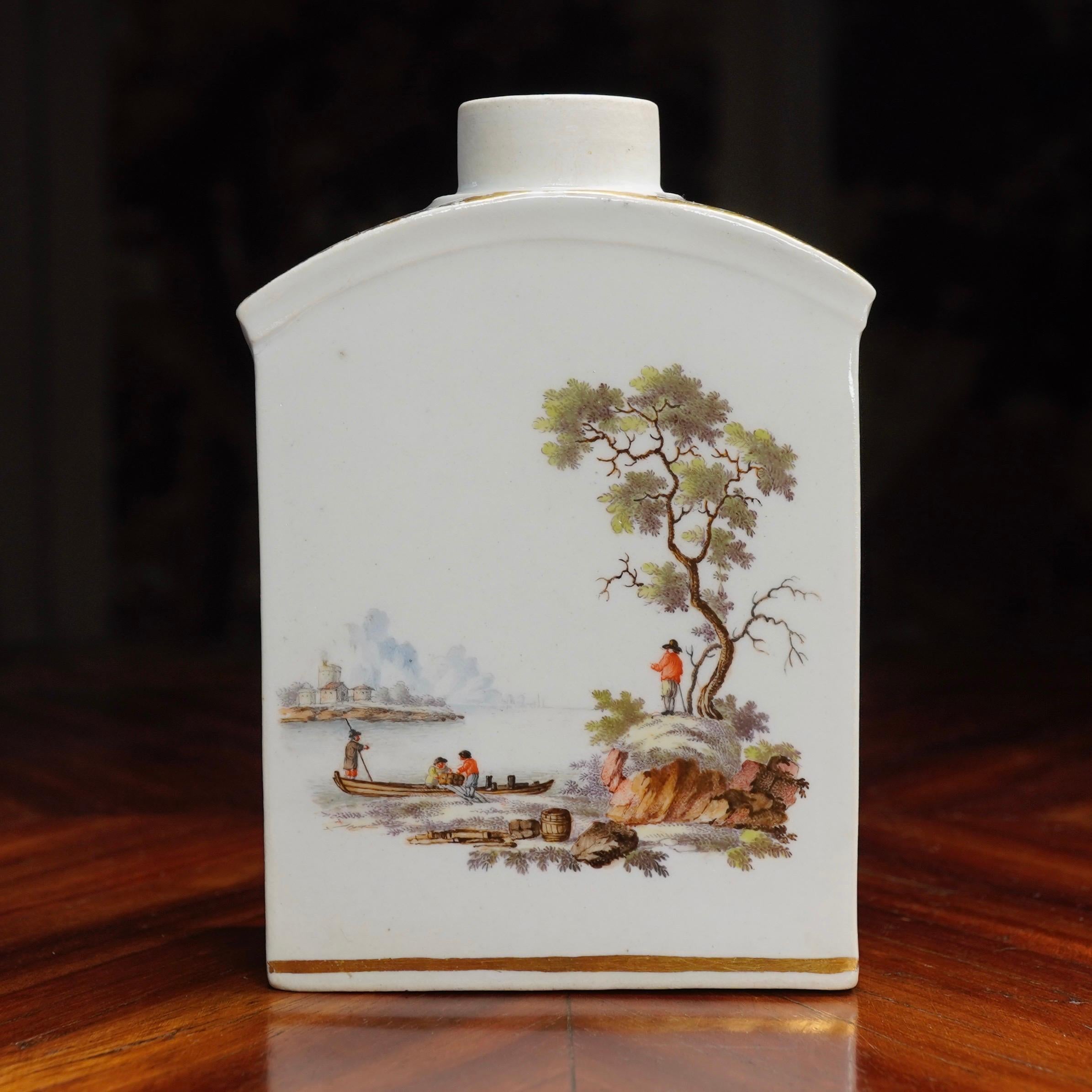 Zurich Swiss Porcelain Tea Canister, Finely Painted Landscapes, circa 1775 In Good Condition For Sale In Geelong, Victoria