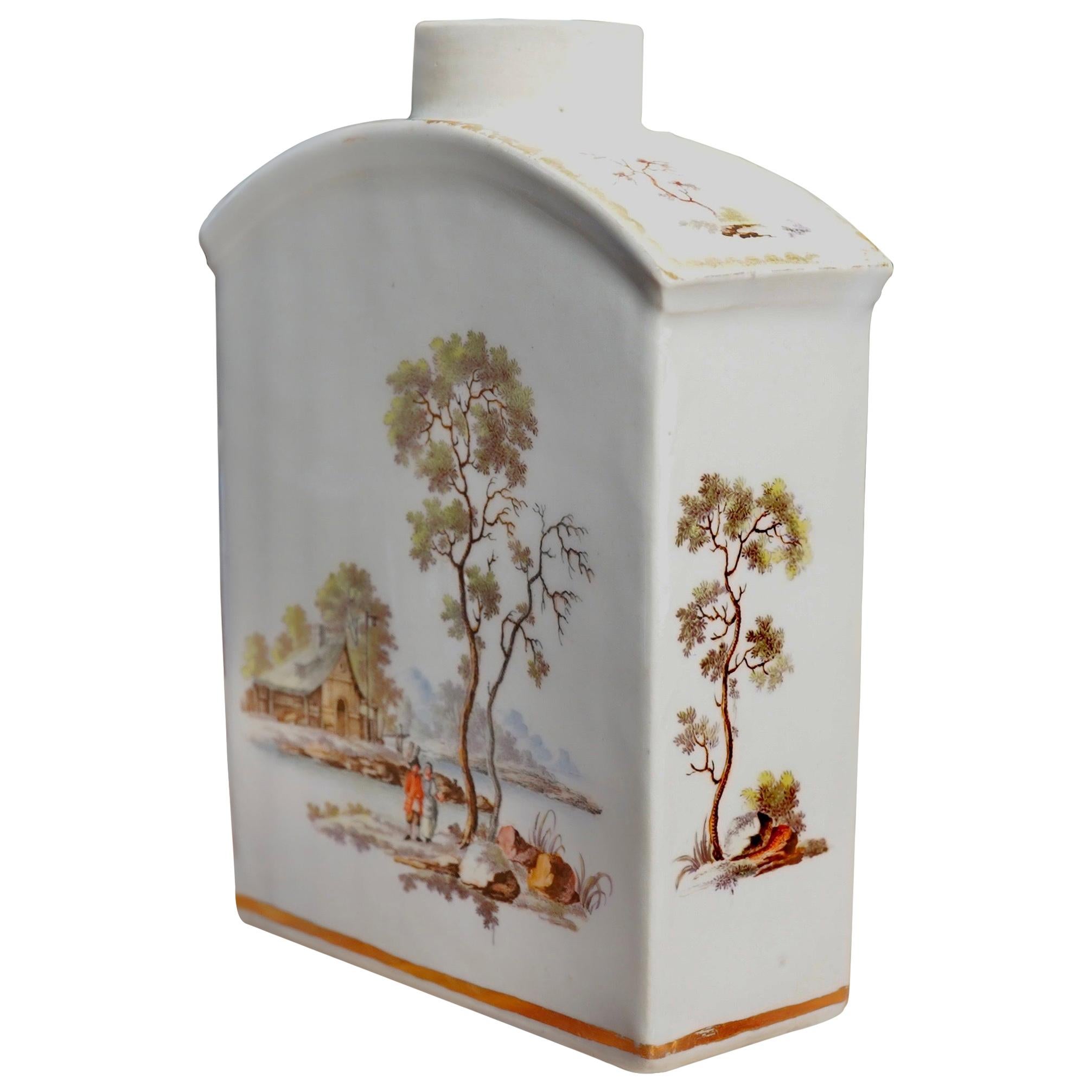 Zurich Swiss Porcelain Tea Canister, Finely Painted Landscapes, circa 1775 For Sale