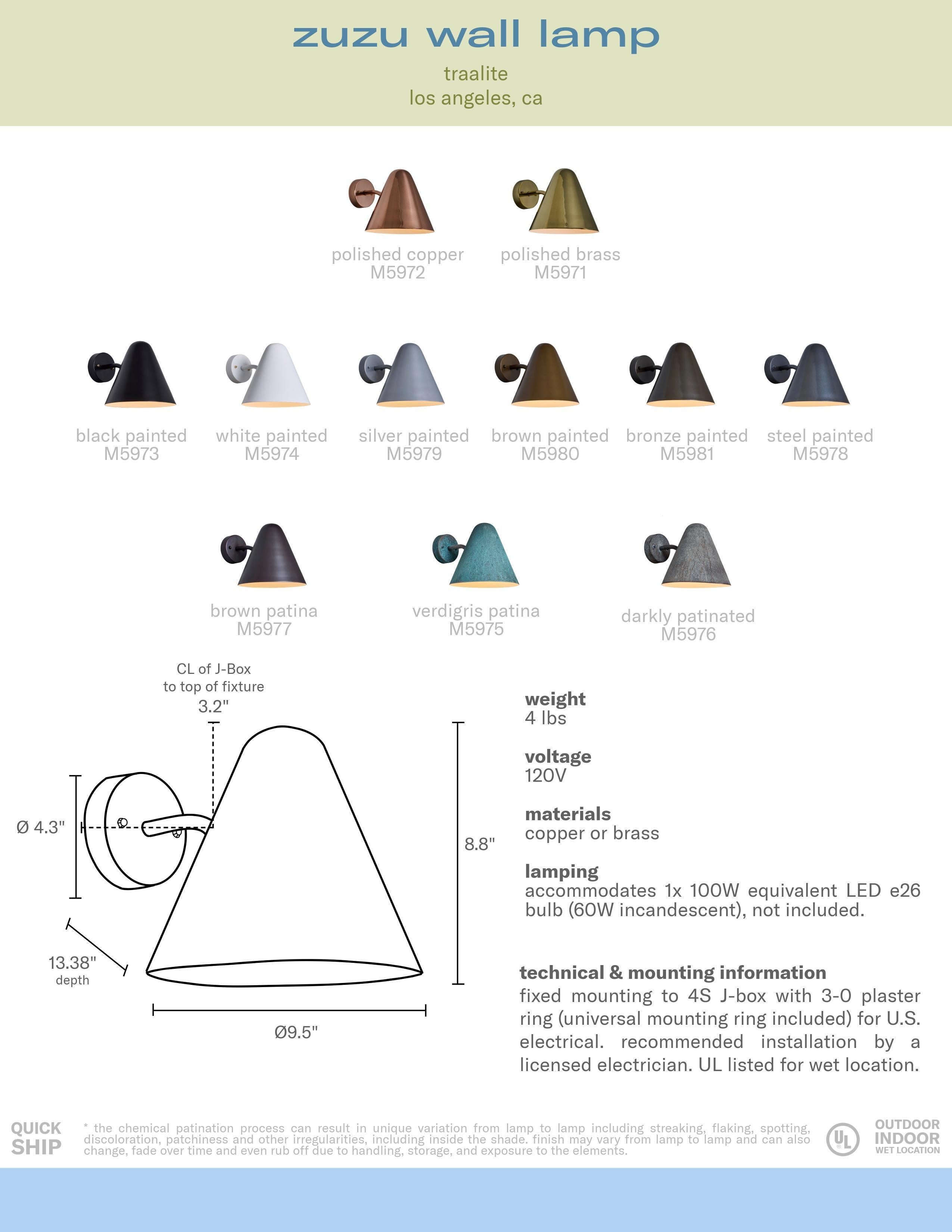 Aplique de pared de latón patinado en verdigris 
