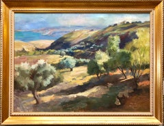 Grande peinture israélienne de paysage israélienne représentant des collines juives:: Jérusalem:: Israël