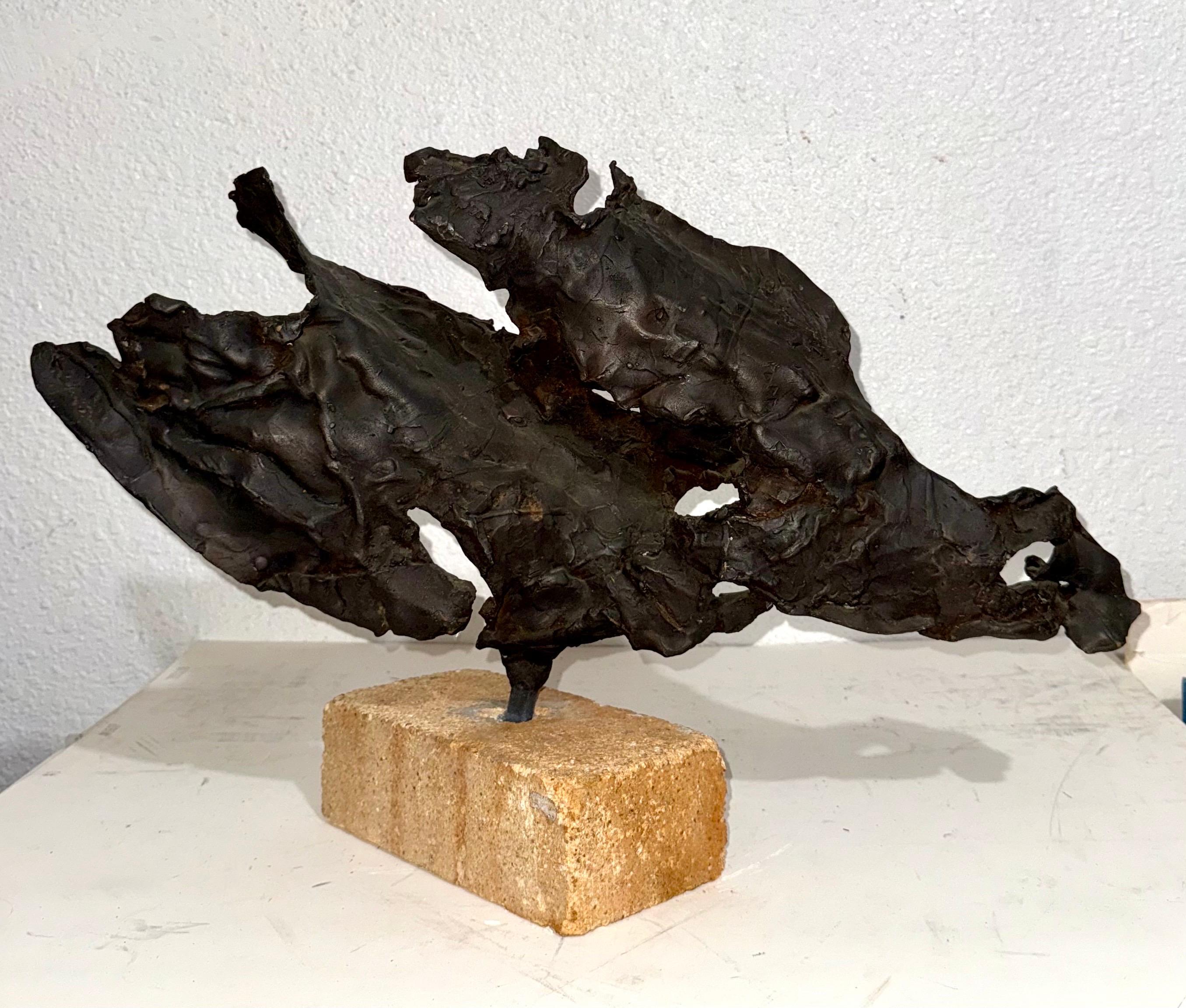 Brutalist Israeli Bronze Abstract Sculpture Wave Form Zvi Aldouby For Sale 9