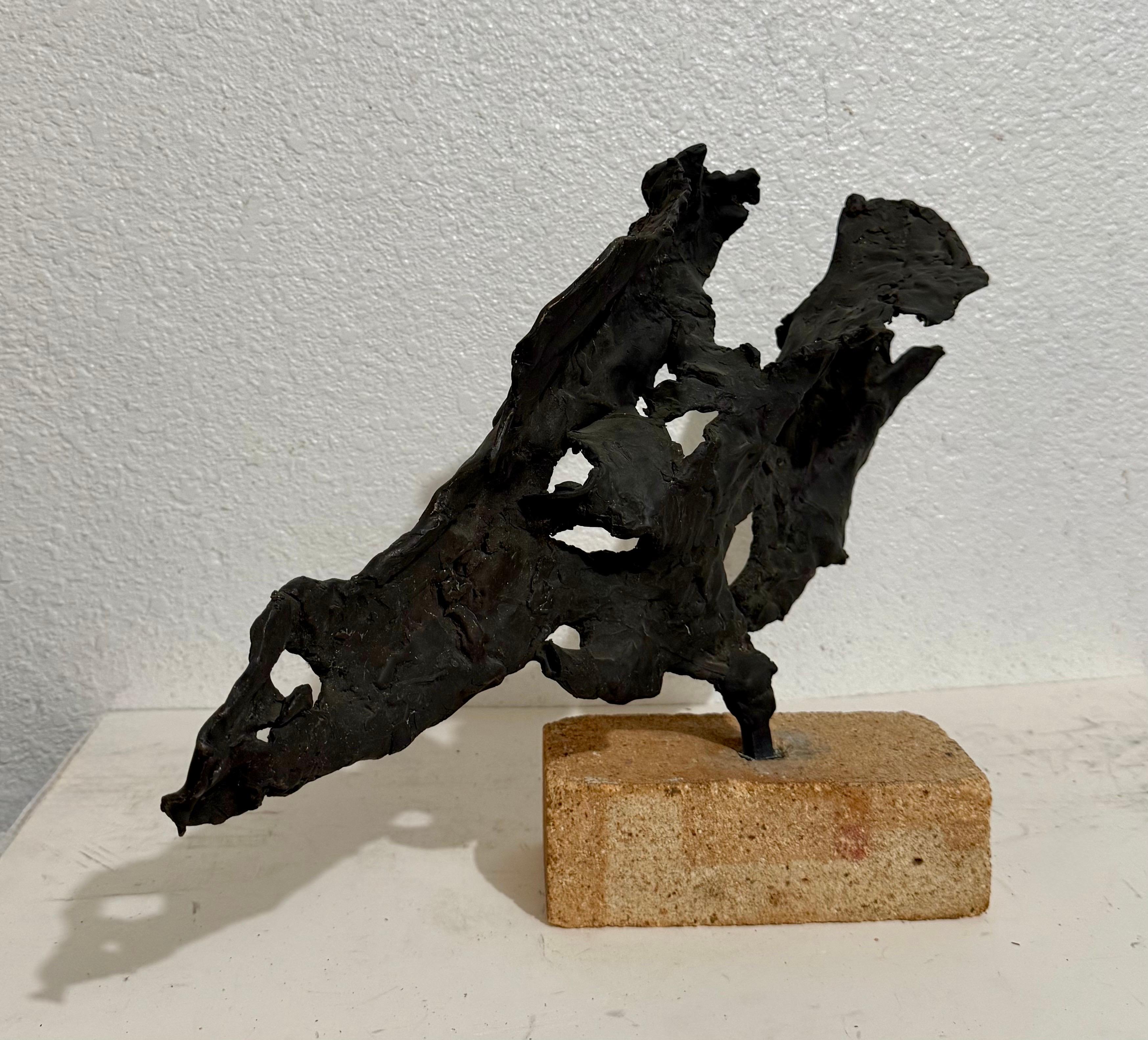 Brutalist Israeli Bronze Abstract Sculpture Wave Form Zvi Aldouby For Sale 10
