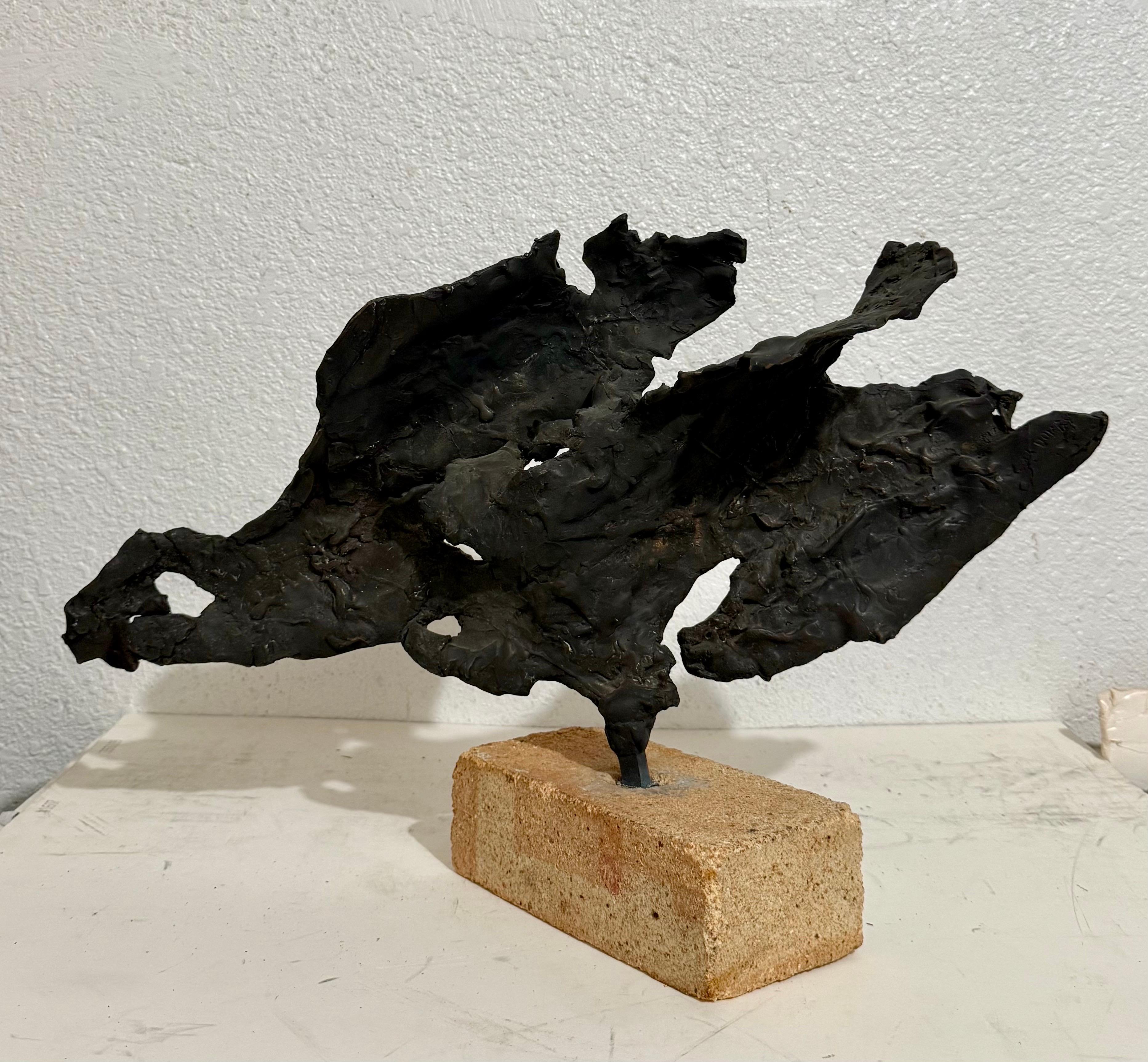 Brutalist Israeli Bronze Abstract Sculpture Wave Form Zvi Aldouby For Sale 11
