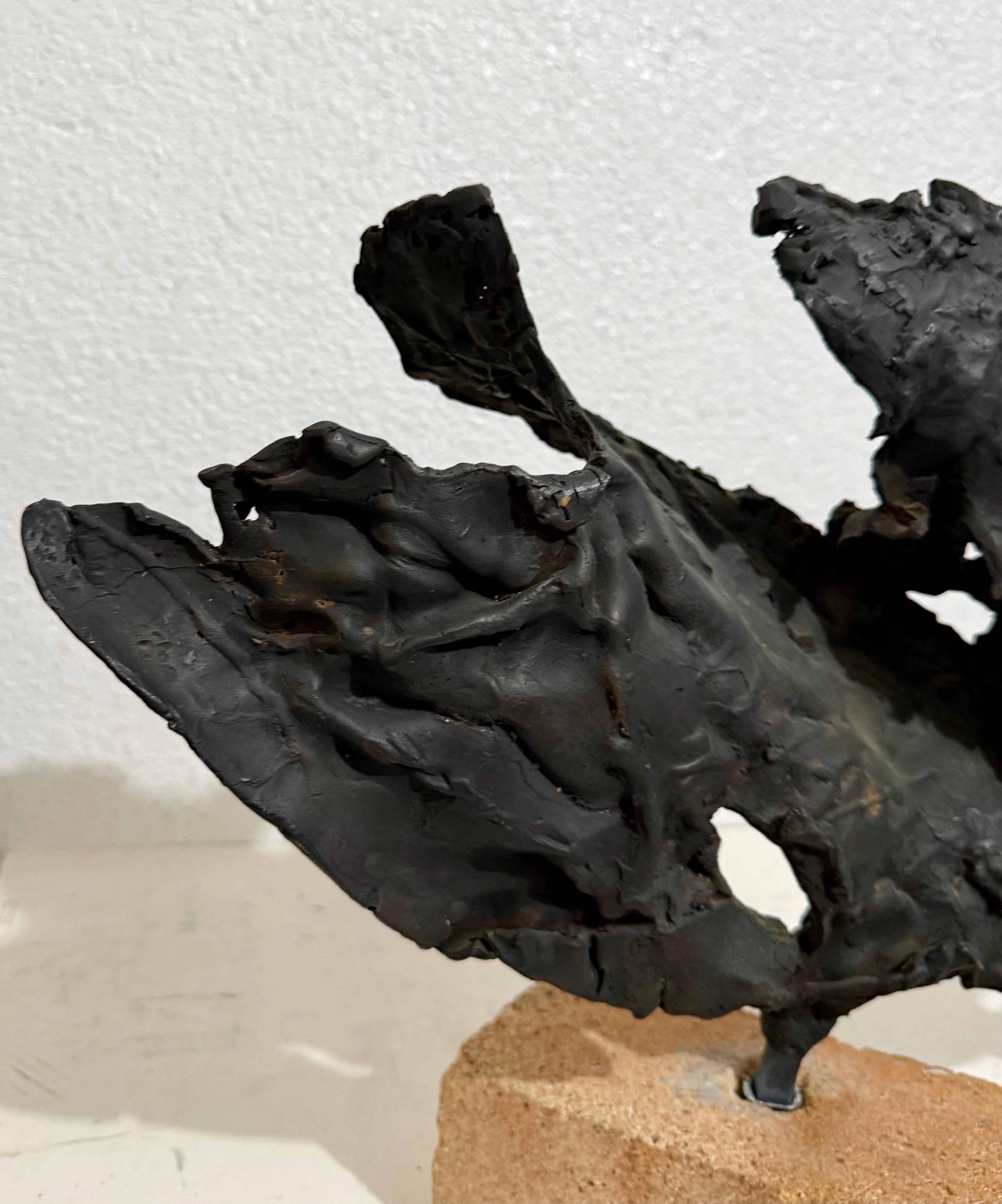 Brutalist Israeli Bronze Abstract Sculpture Wave Form Zvi Aldouby For Sale 13