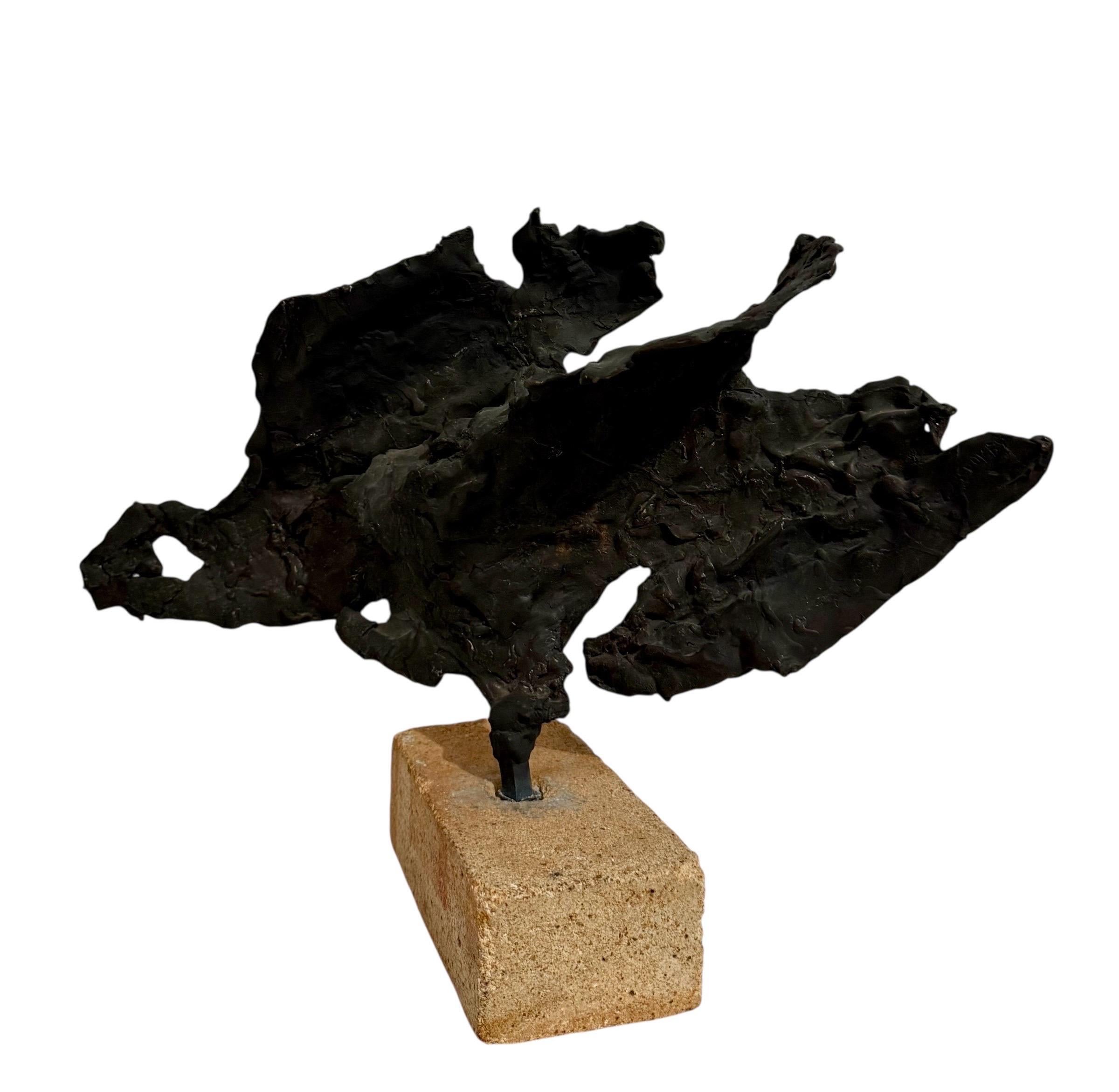 Brutalist Israeli Bronze Abstract Sculpture Wave Form Zvi Aldouby For Sale 16