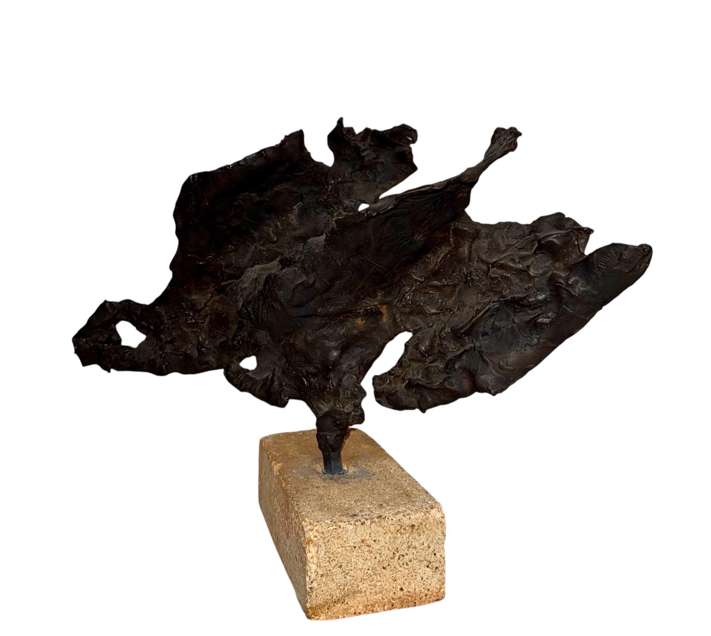 Brutalist Israeli Bronze Abstract Sculpture Wave Form Zvi Aldouby For Sale 17