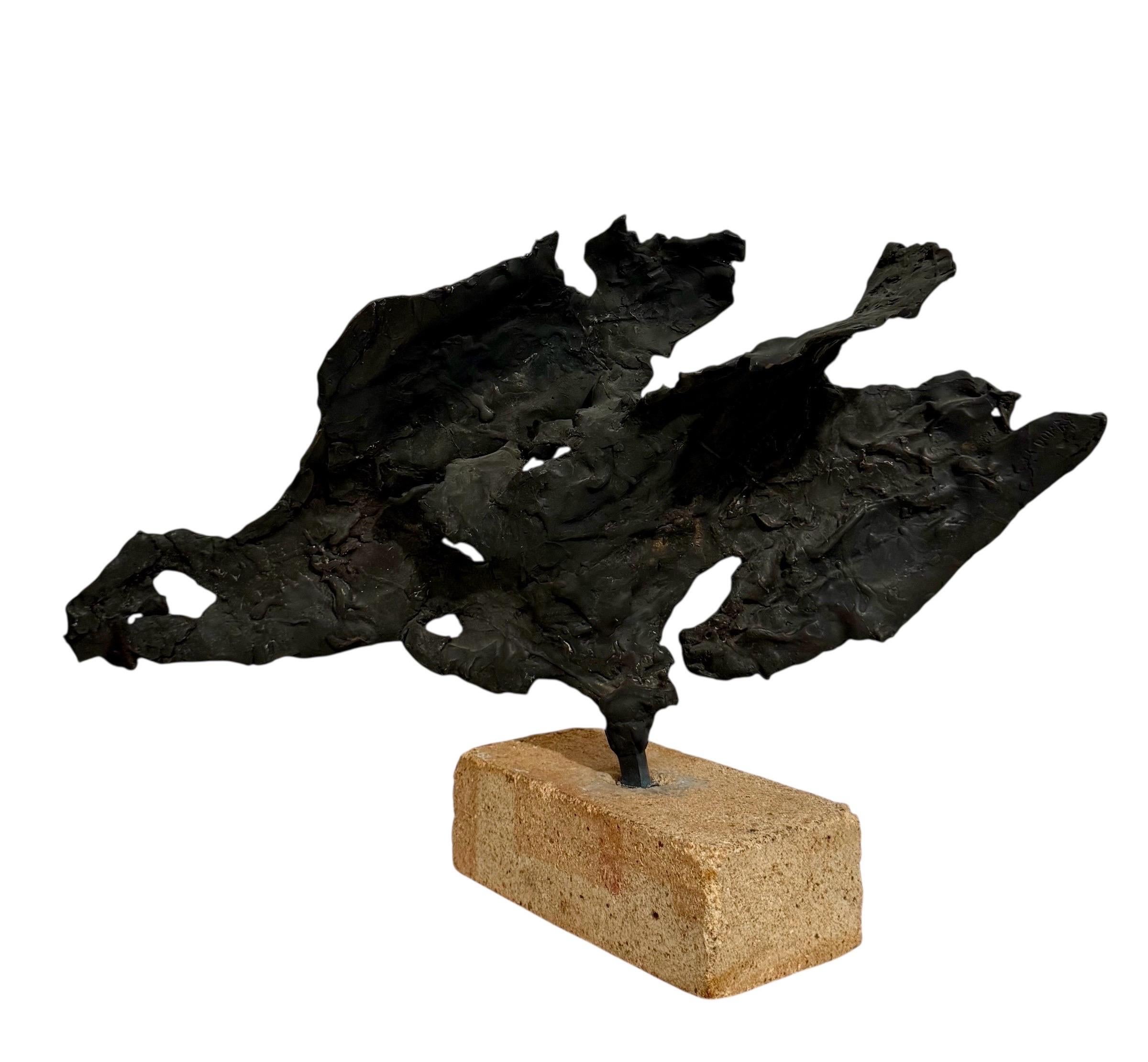 Brutalist Israeli Bronze Abstract Sculpture Wave Form Zvi Aldouby For Sale 1
