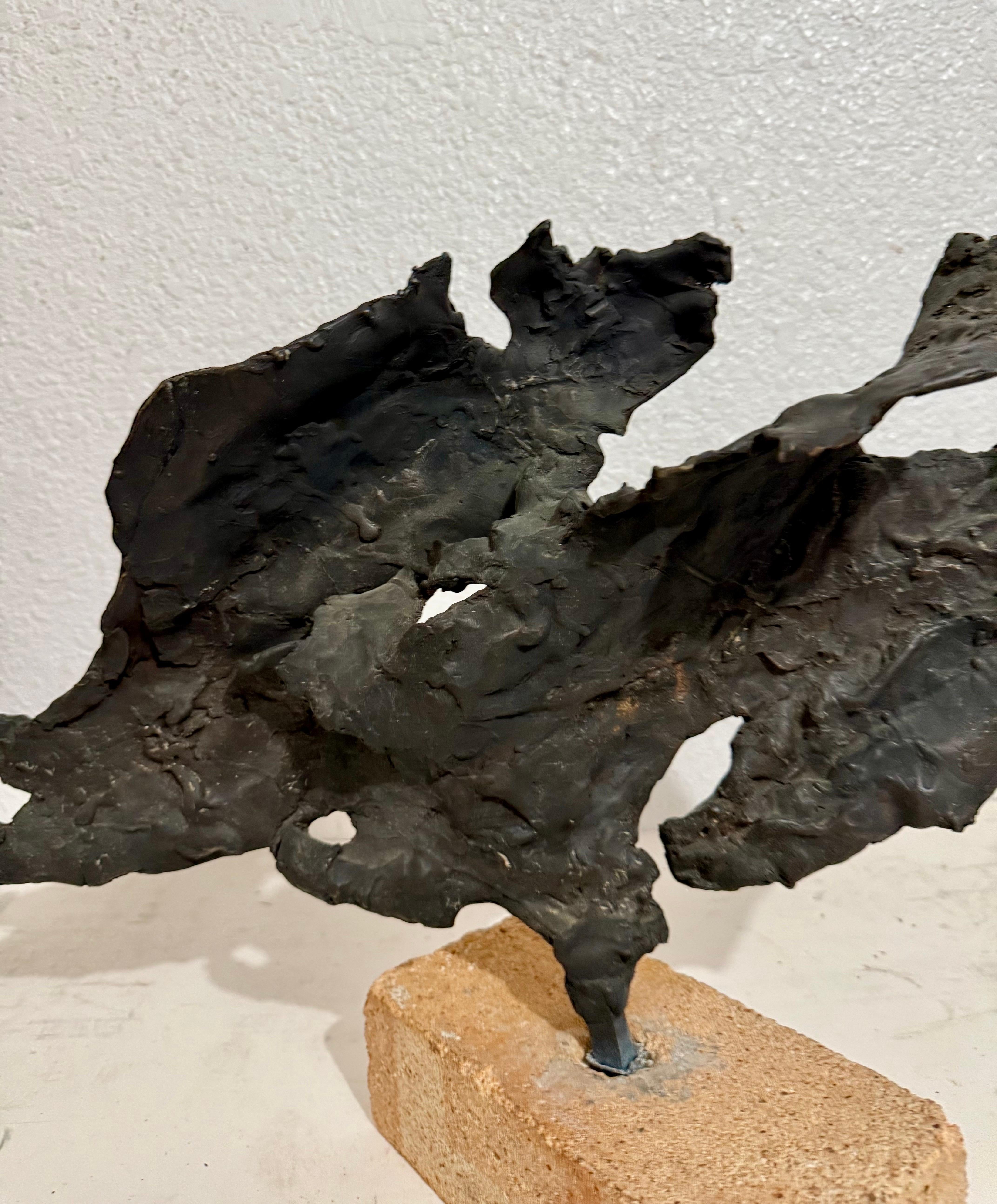 Brutalist Israeli Bronze Abstract Sculpture Wave Form Zvi Aldouby For Sale 2