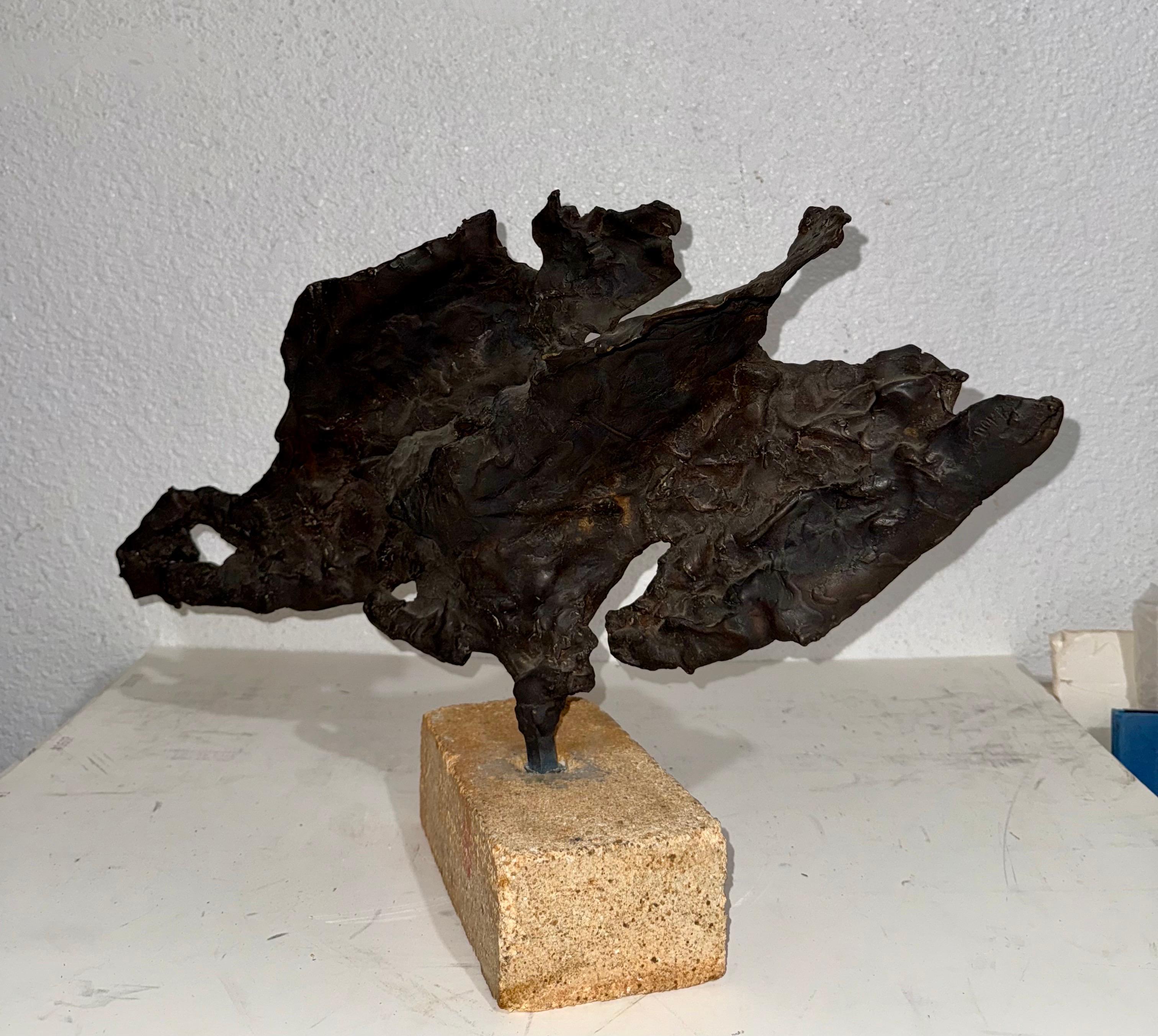 Brutalist Israeli Bronze Abstract Sculpture Wave Form Zvi Aldouby For Sale 4