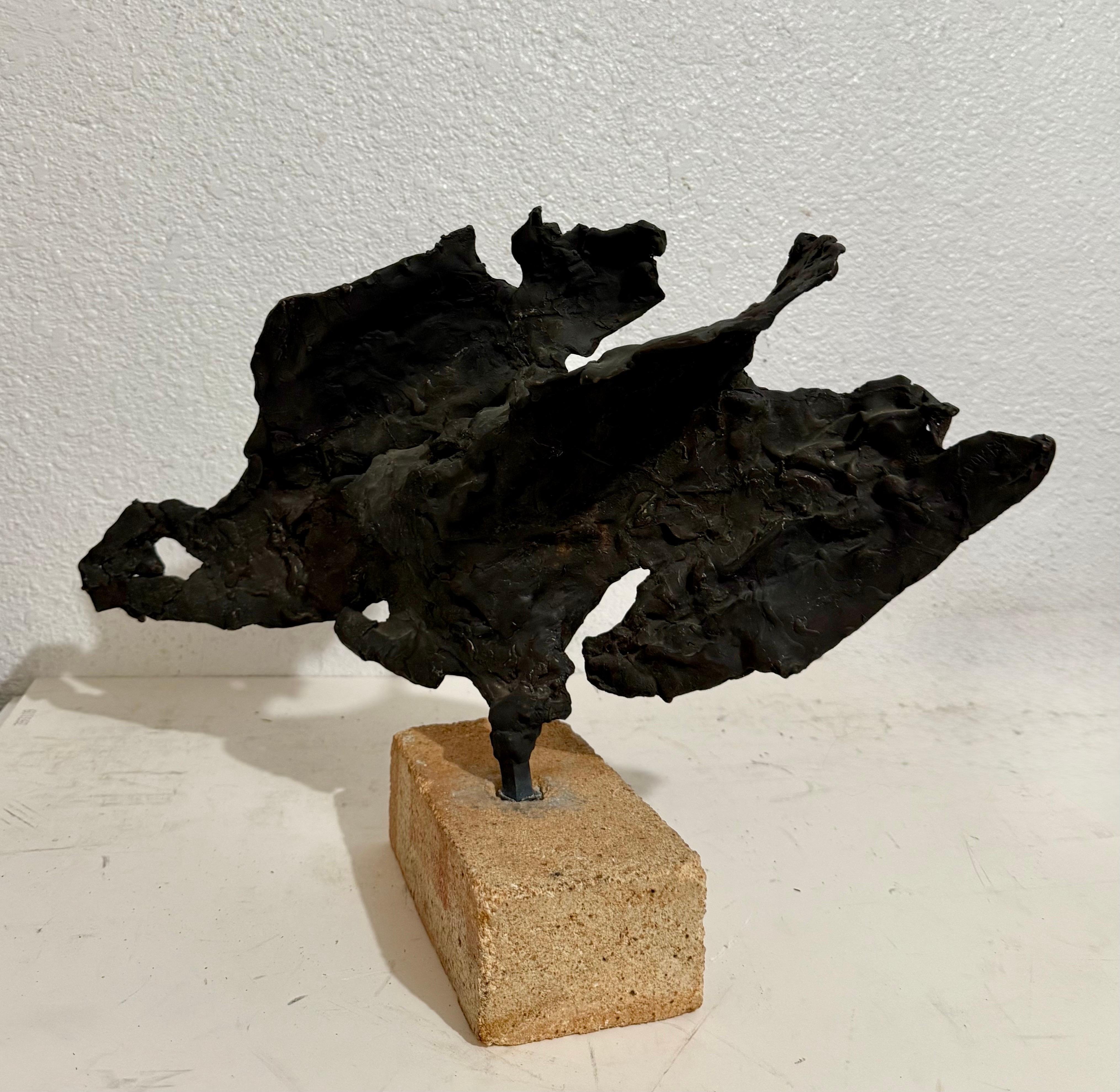 Brutalist Israeli Bronze Abstract Sculpture Wave Form Zvi Aldouby For Sale 5