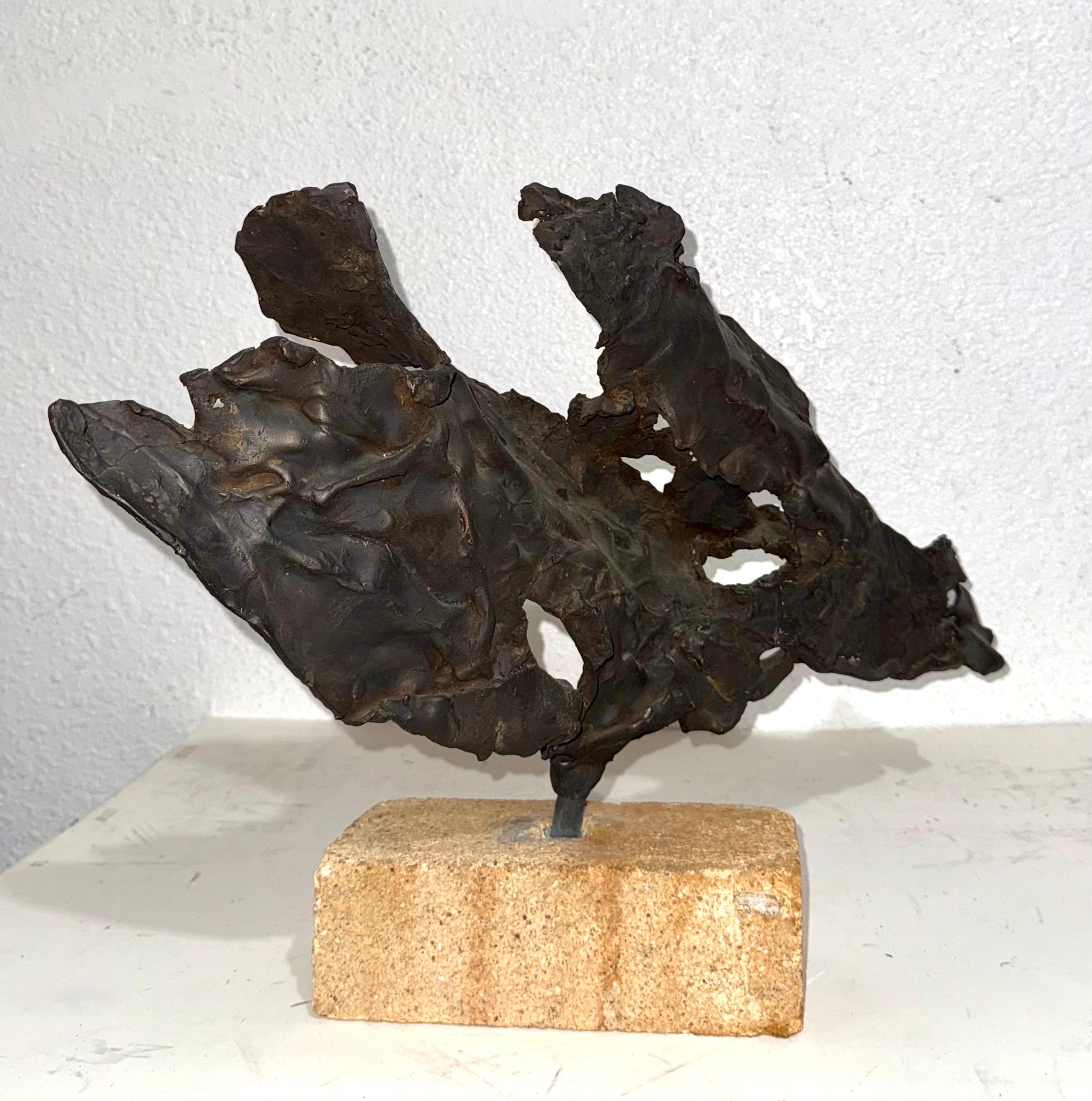Brutalist Israeli Bronze Abstract Sculpture Wave Form Zvi Aldouby For Sale 7