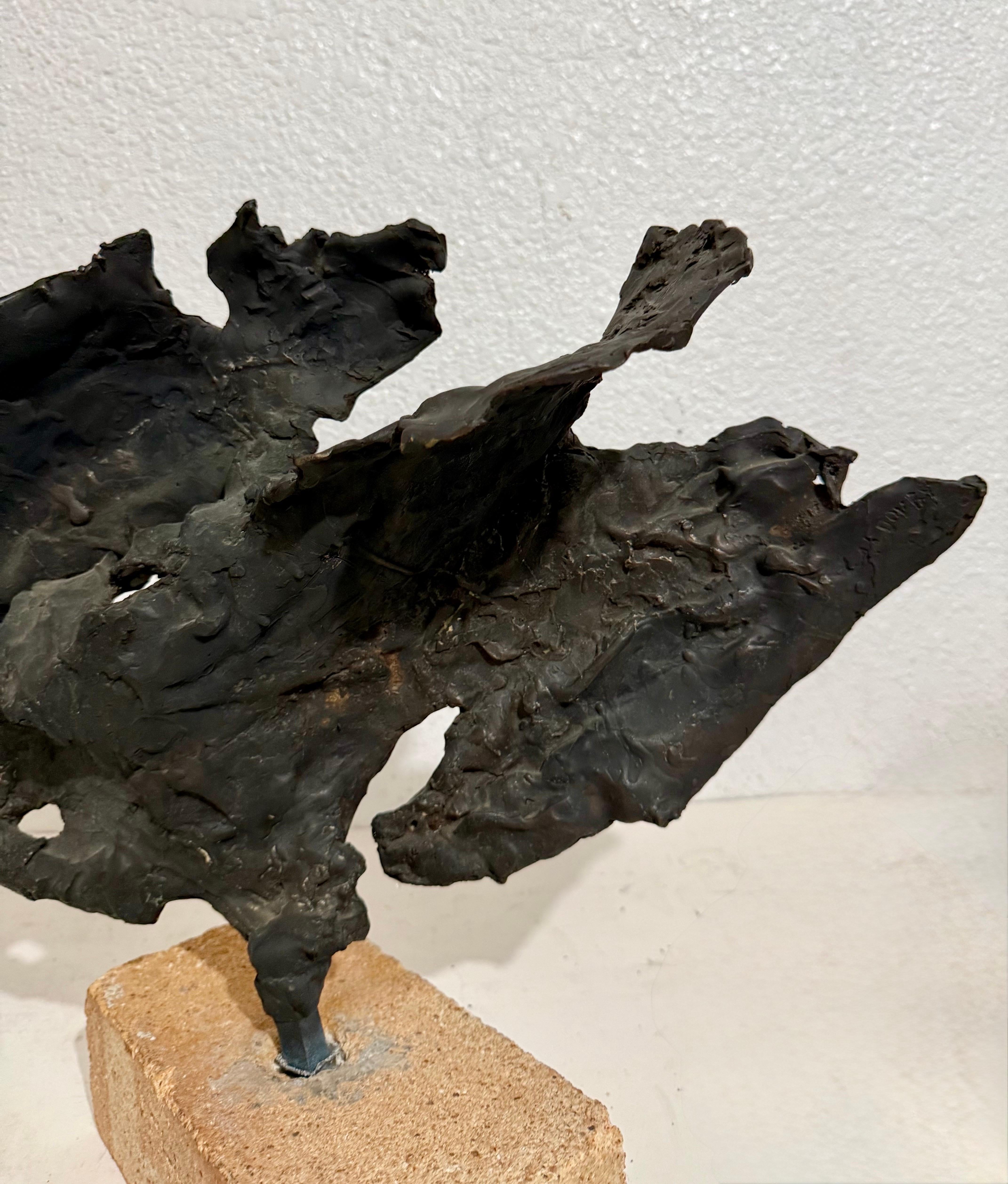Brutalist Israeli Bronze Abstract Sculpture Wave Form Zvi Aldouby For Sale 8