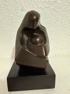 Modernist Israeli Bronze Sculpture Abstract Mother & Child Zvi Yehuda Aldouby