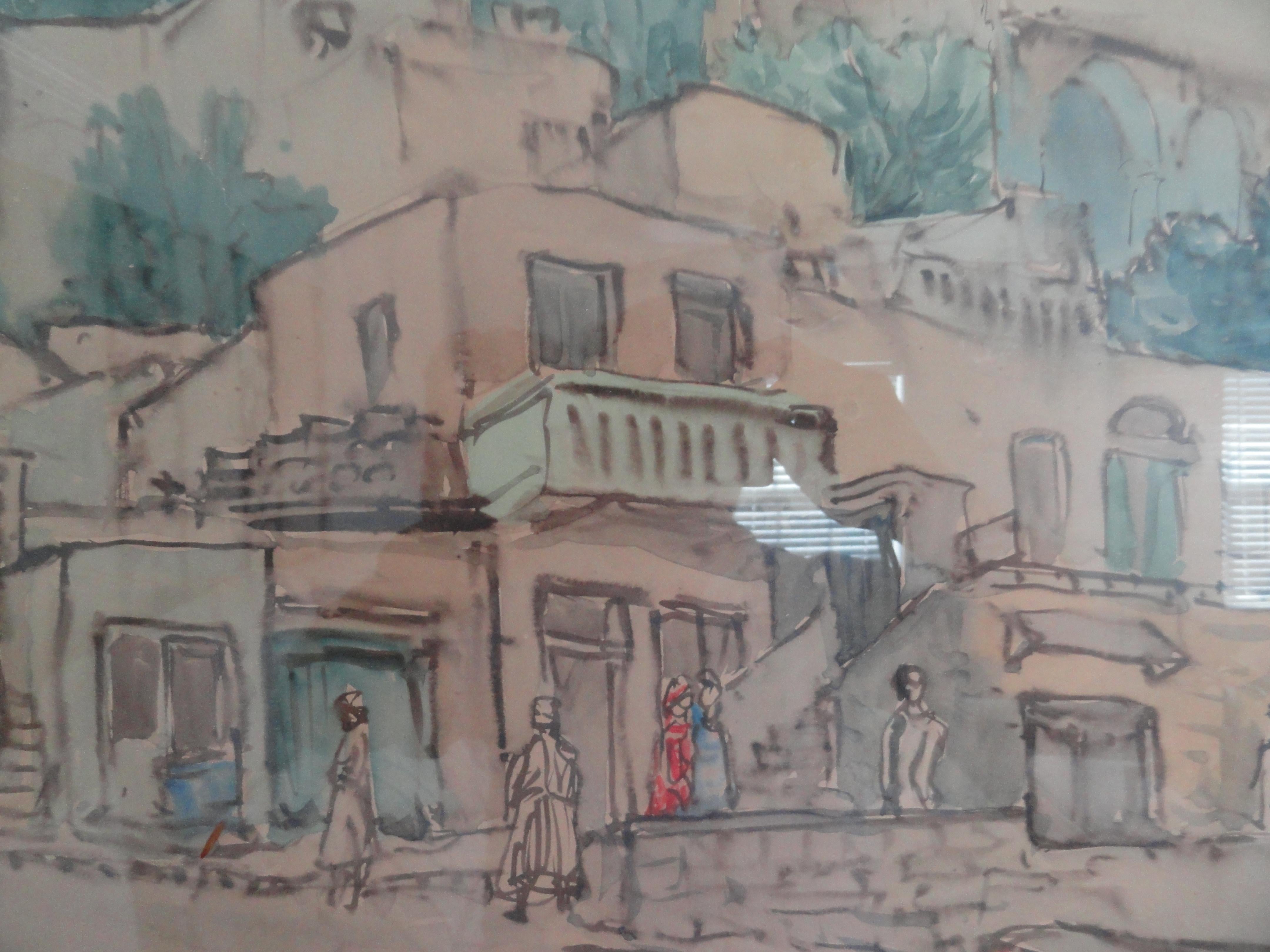 Late 20th Century Zvi Ehrman Signed Water Color For Sale