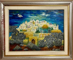 Modernista Città Vecchia di Gerusalemme Israel Paesaggio Pittura ad olio Zvi Livni Arte Giudaica