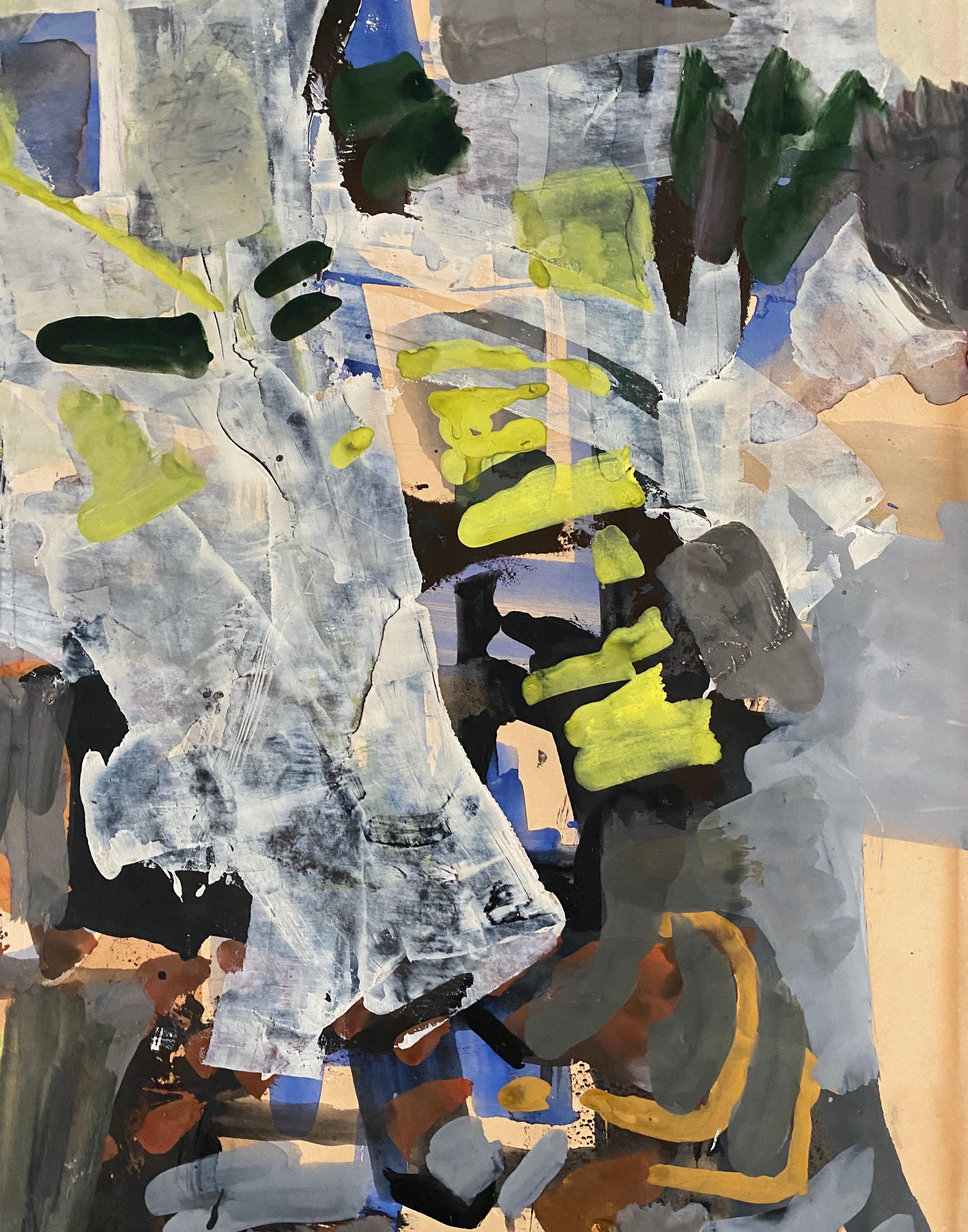Peinture moderniste israélienne à la gouache et à l'aquarelle - Fleurs blanches abstraites - Abstrait Painting par Zvi Mairovich