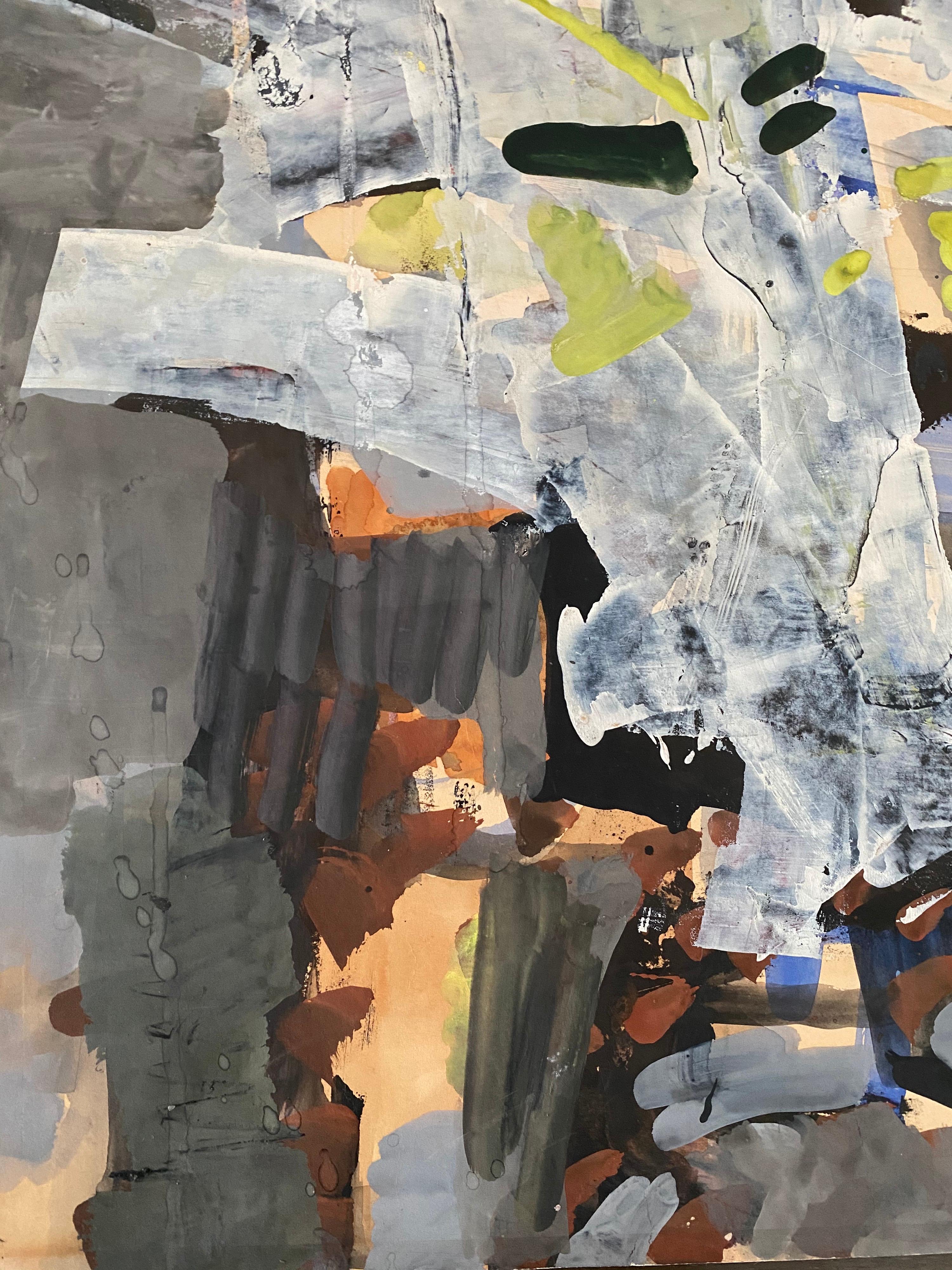 Peinture moderniste israélienne à la gouache et à l'aquarelle - Fleurs blanches abstraites - Gris Abstract Painting par Zvi Mairovich