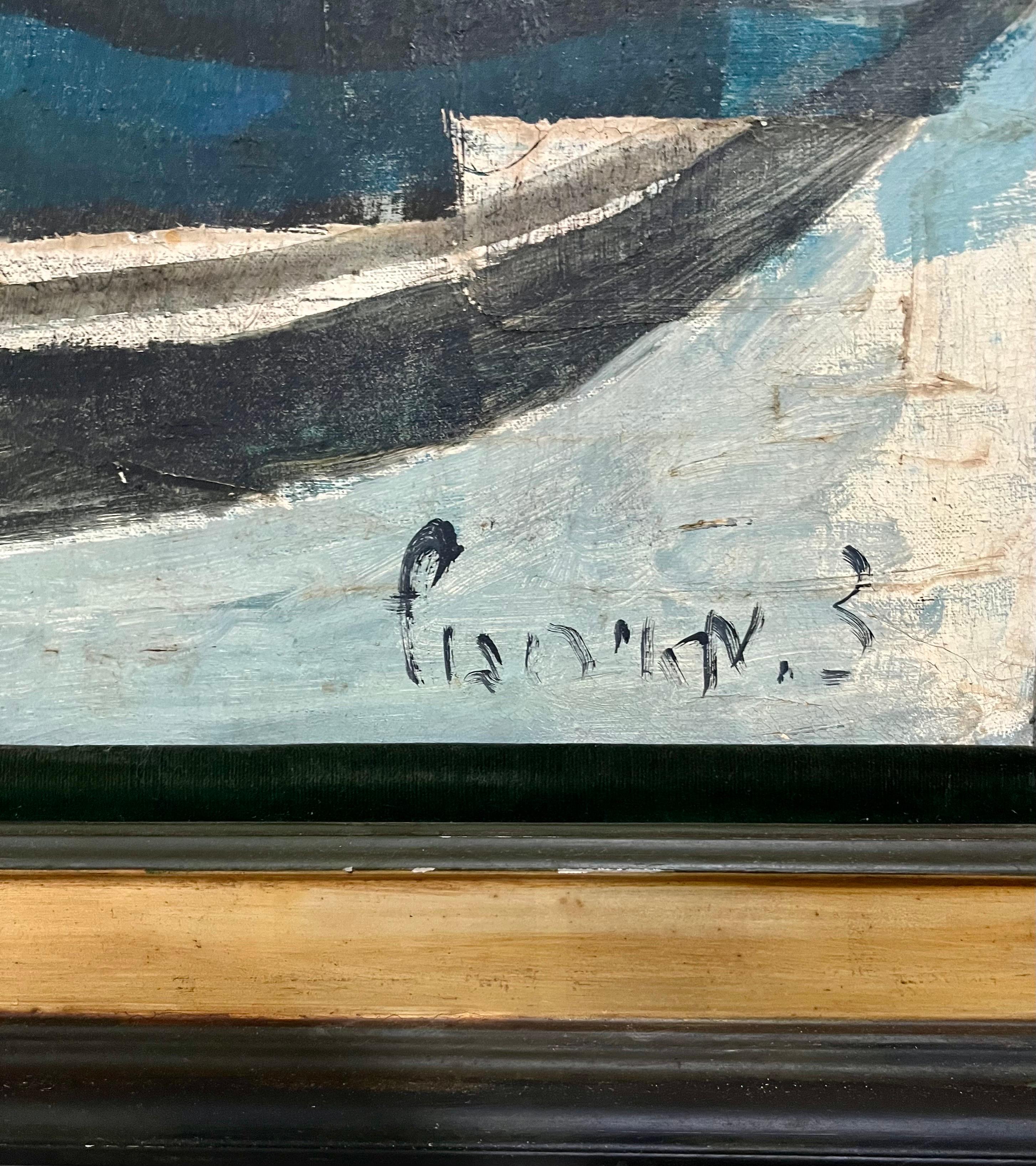 Gran cuadro al óleo modernista abstracto israelí polaco Puerto de Tel Aviv Mairovich - Painting Abstracto de Zvi Mairovich