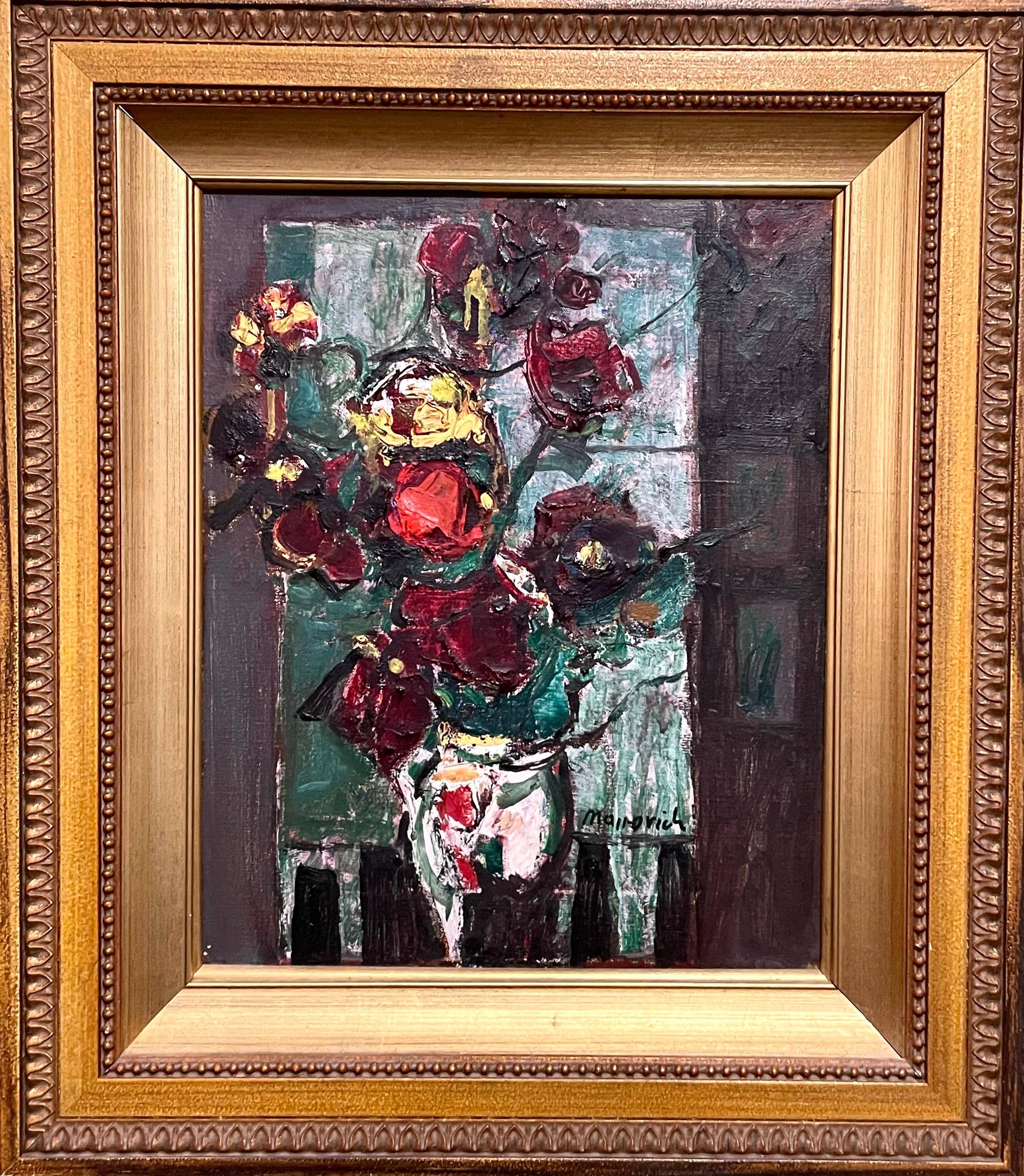 Zvi Mairovich Abstract Painting – Polnisch Israelisch Abstrakt Blumen Tel Aviv Modernist Vibrant Floral Ölgemälde