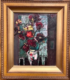 Polish Israeli Abstract Flowers Tel Aviv Modernist Vibrant Floral Oil Painting