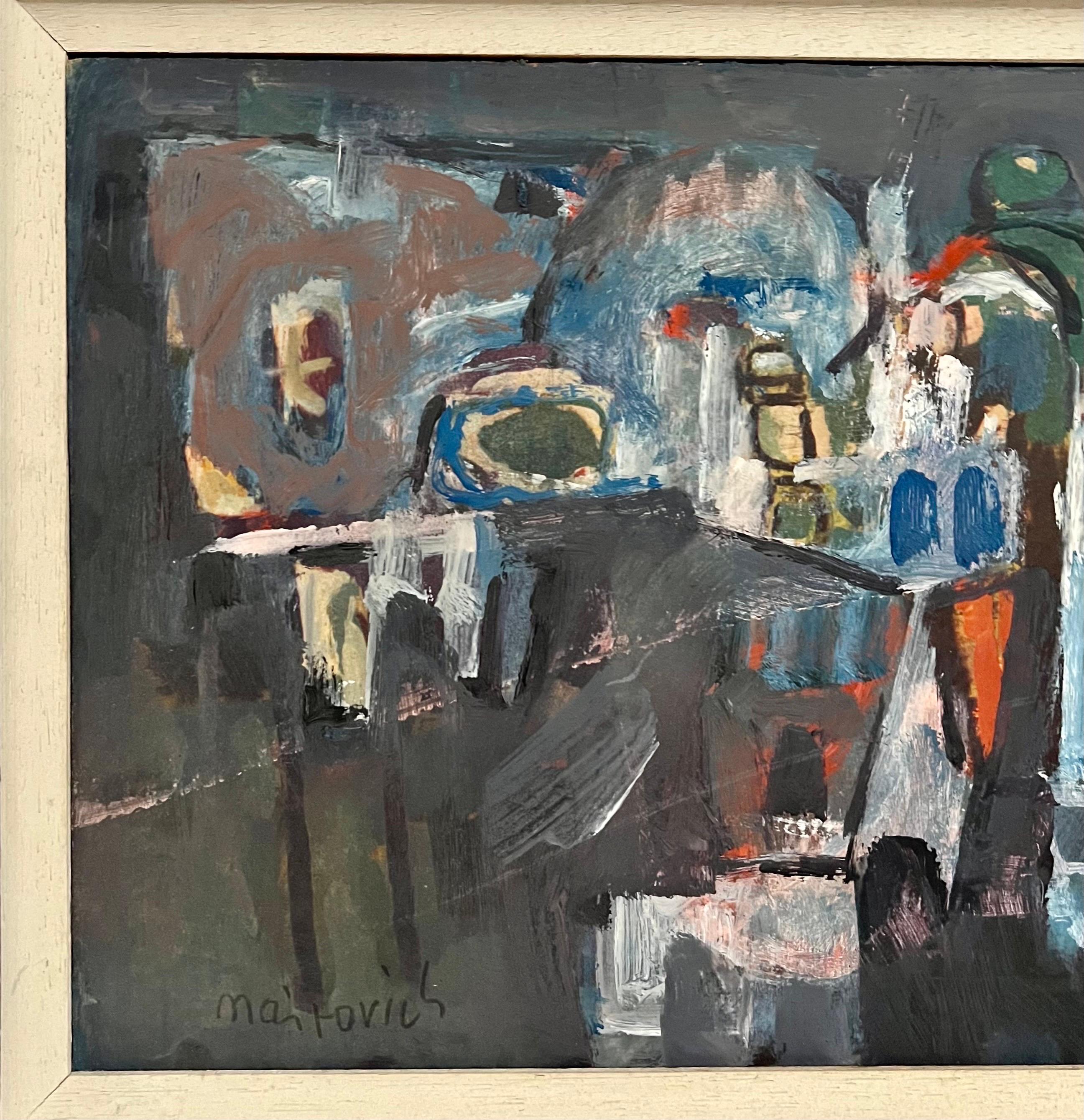 Abstrakte, lebhafte, polnische, israelische Stadtlandschaft Tel Aviv, modernistisches Gemälde Mairovich, Mairovich im Angebot 1